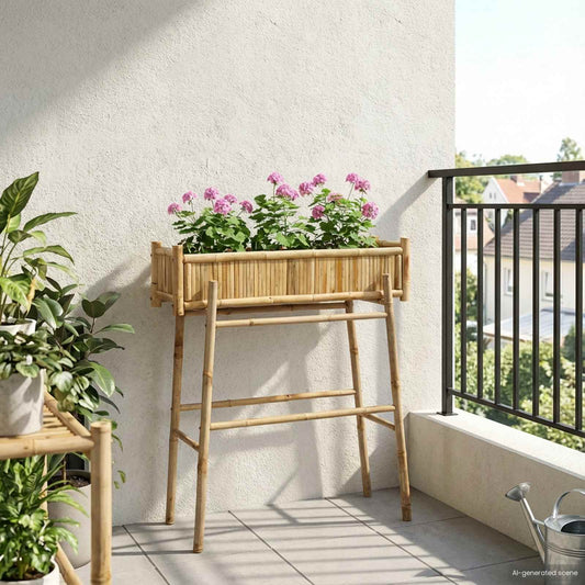 vidaXL Γλάστρα Κήπου με Βάση Φυσικό 100 x 38 x 114 εκ Μπαμπού