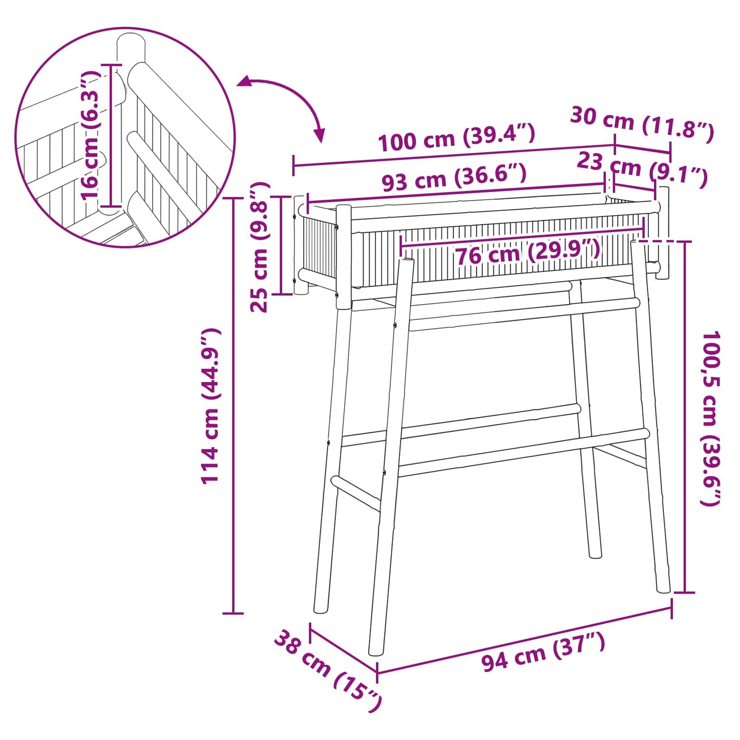 vidaXL Γλάστρα Κήπου με Βάση Φυσικό 100 x 38 x 114 εκ Μπαμπού