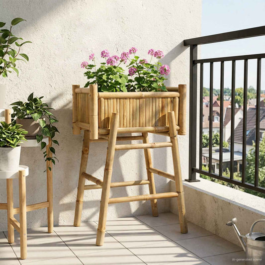 vidaXL Γλάστρα Κήπου με Βάση Φυσικό 50 x 38 x 74 εκ Μπαμπού