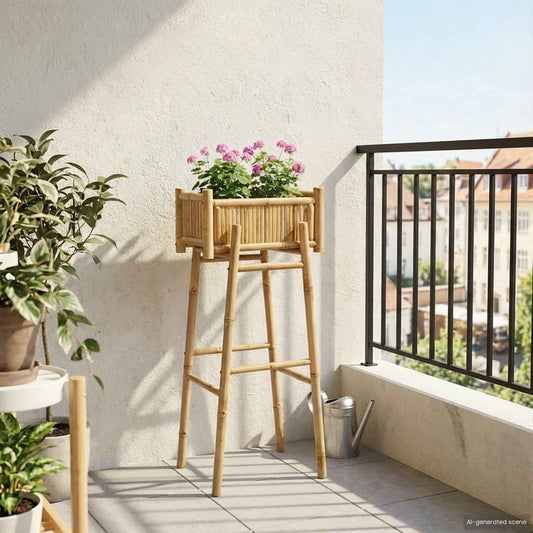 vidaXL Γλάστρα Κήπου με Βάση Φυσικό 50 x 38 x 114 εκ Μπαμπού