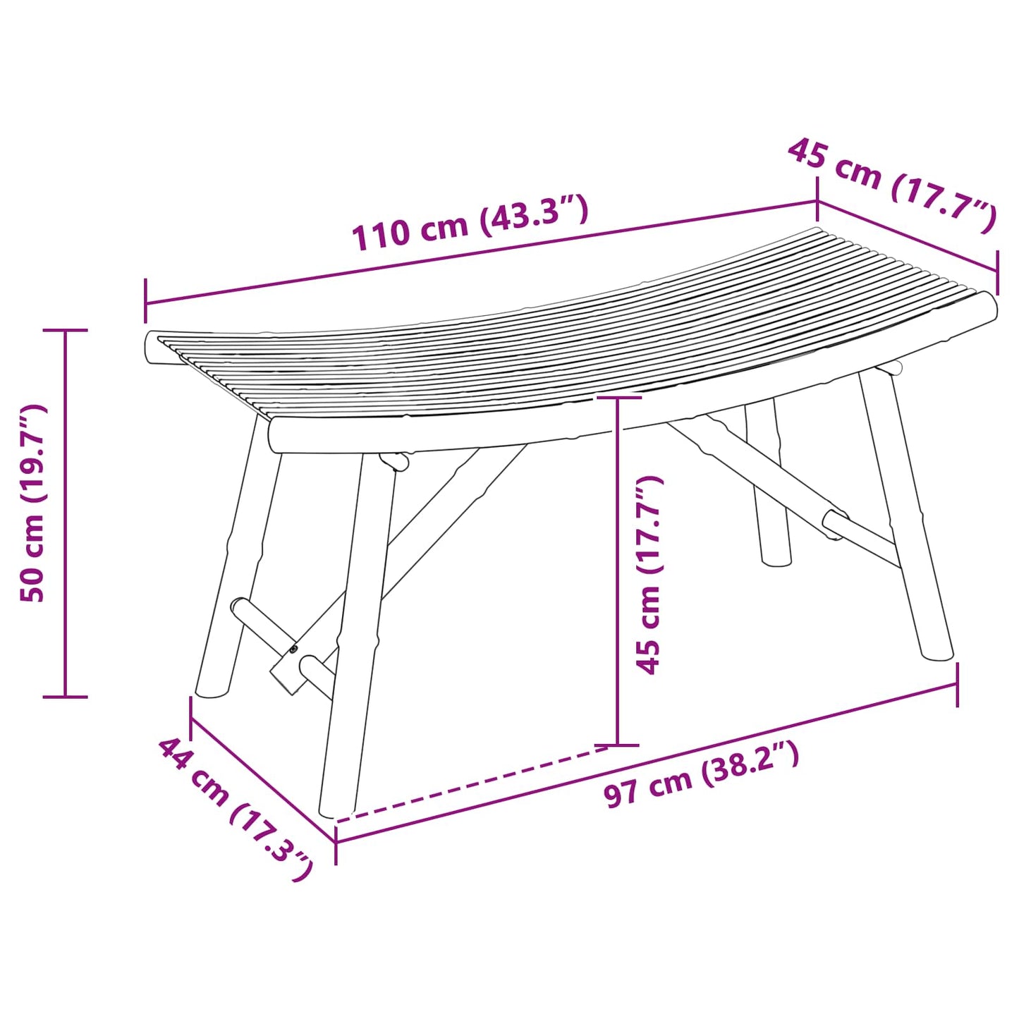 vidaXL Παγκάκι κήπου Φυσικό 110 x 45 x 50 εκ Μπαμπού