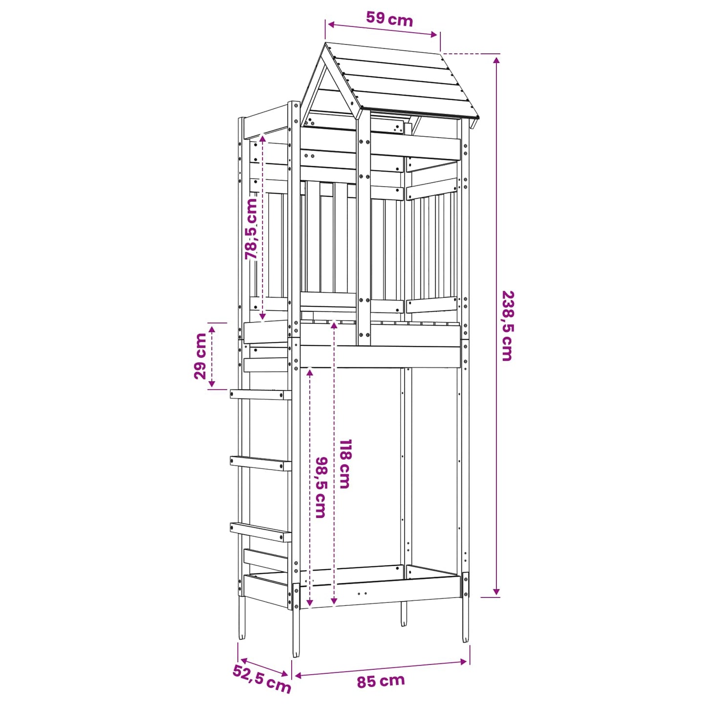 vidaXL Πύργος Παιχνιδιού Καφέ 52,5 x 85 x 238 εκ. Στερεά ξυλεία πεύκου