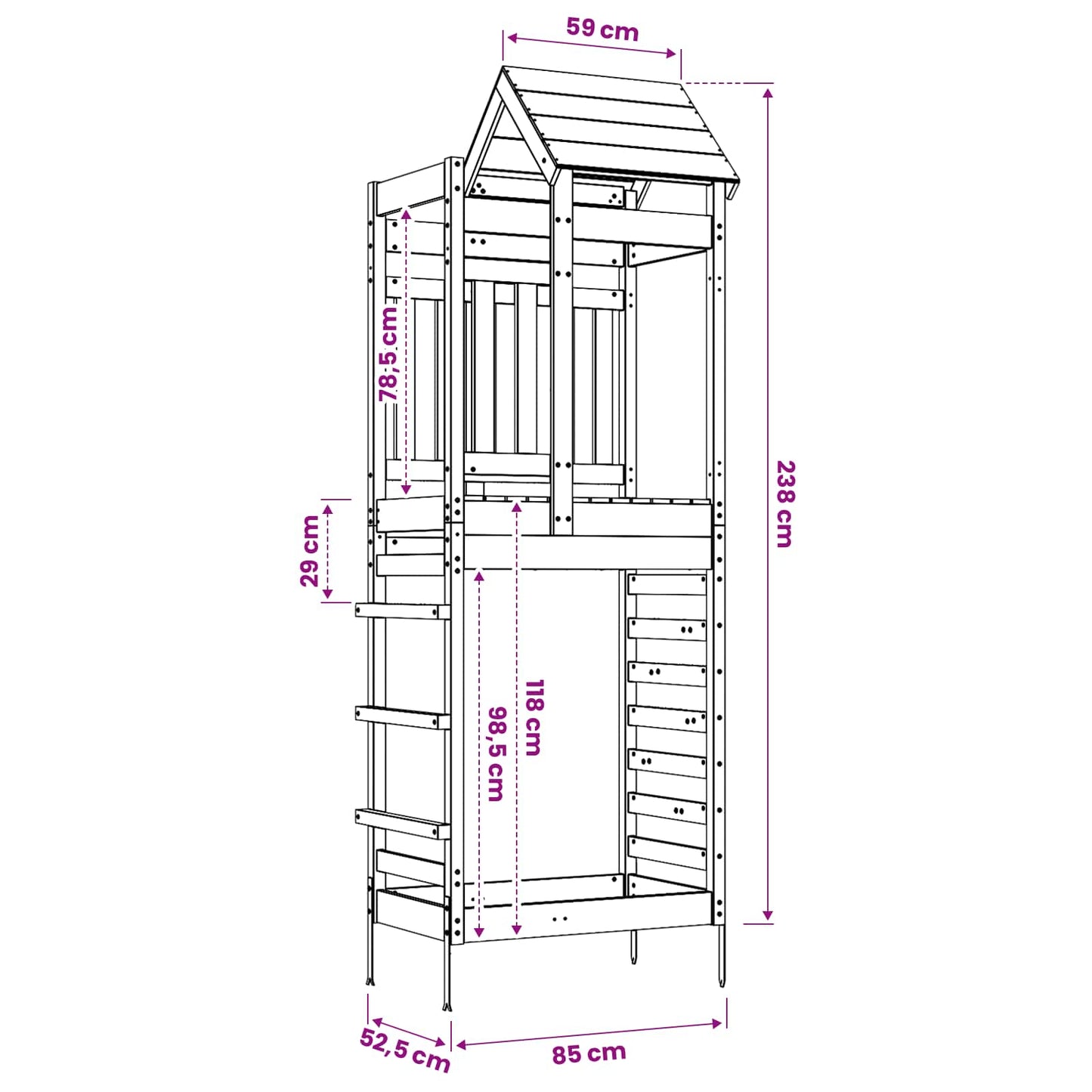 vidaXL Πύργος Παιχνιδιού Καφέ 52,5 x 85 x 238 εκ. Στερεά ξυλεία πεύκου