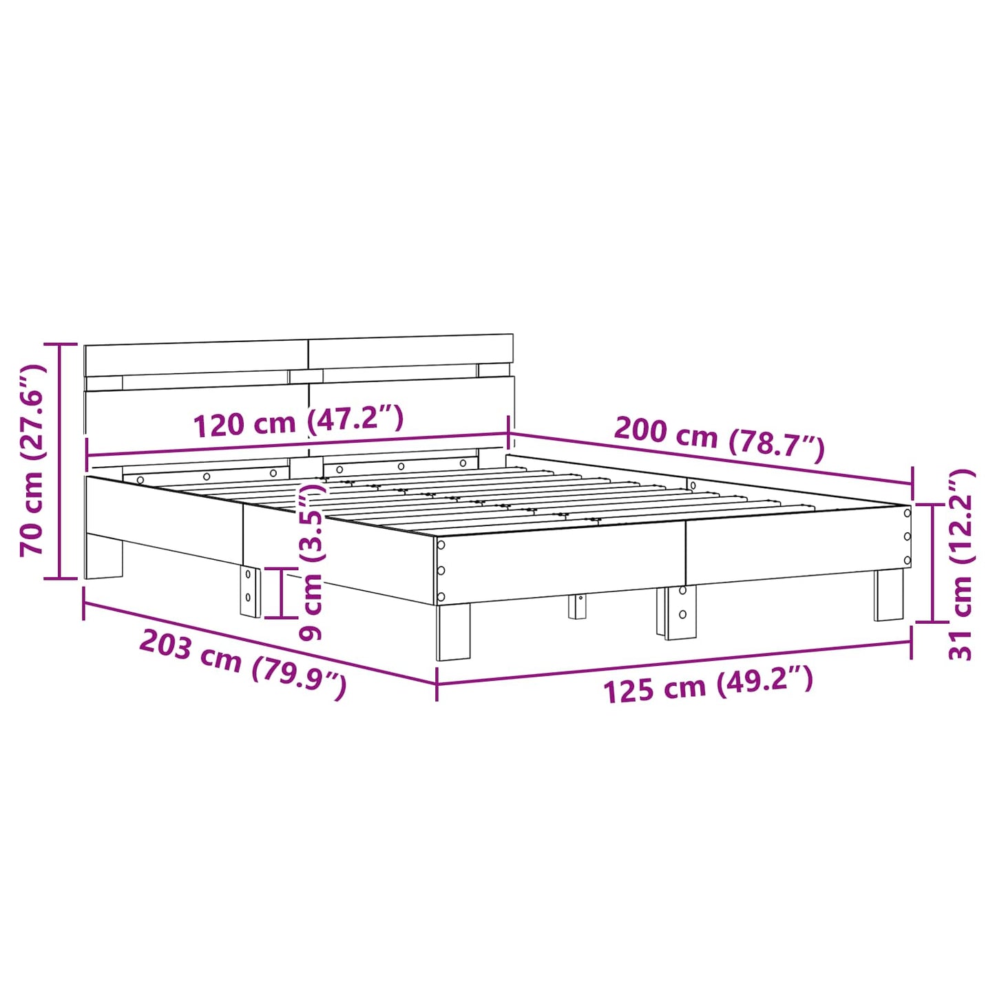 vidaXL Σκελετός Κρεβατιού Artisan Oak 120 x 200 cm Επεξεργασμένο ξύλο