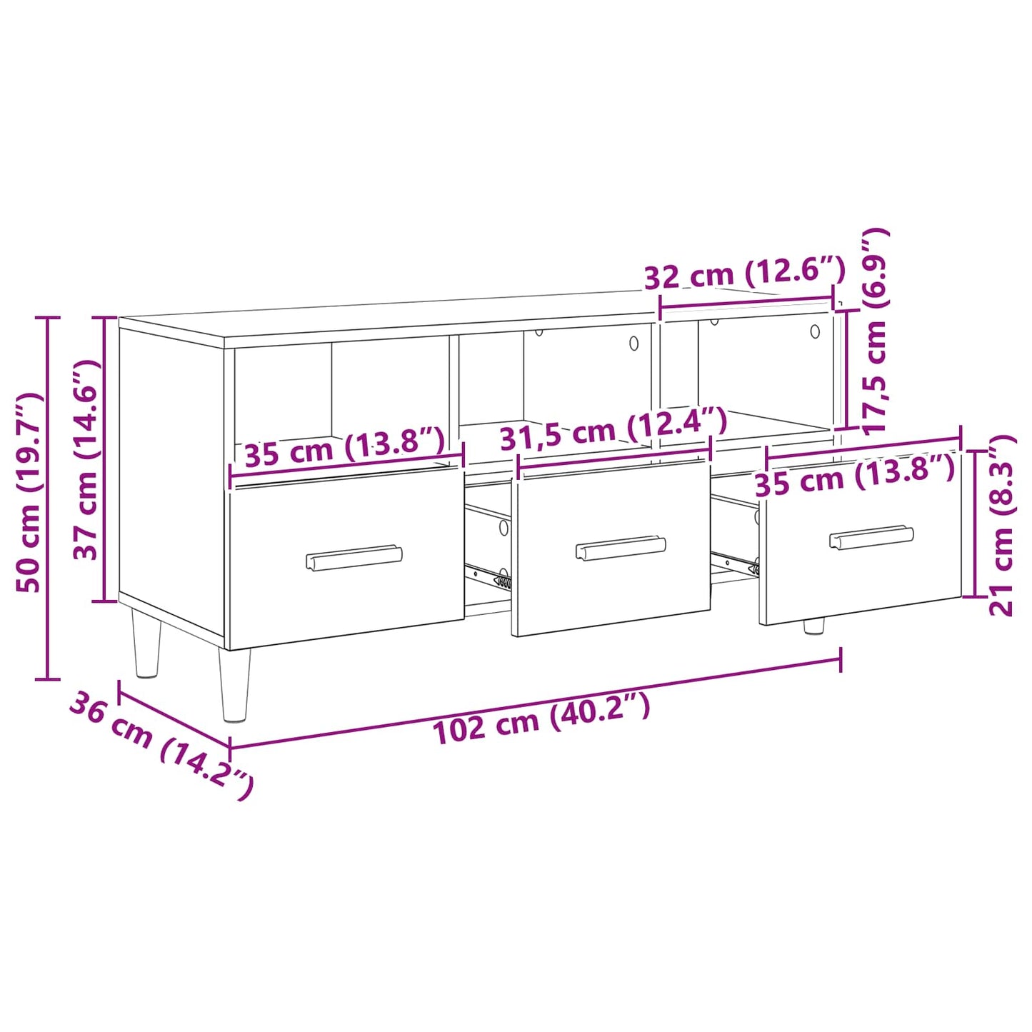 vidaXL Ντουλάπι TV 102 x 36 x 50 εκ Παλιό ξύλο Επεξεργασμένο Ξύλο