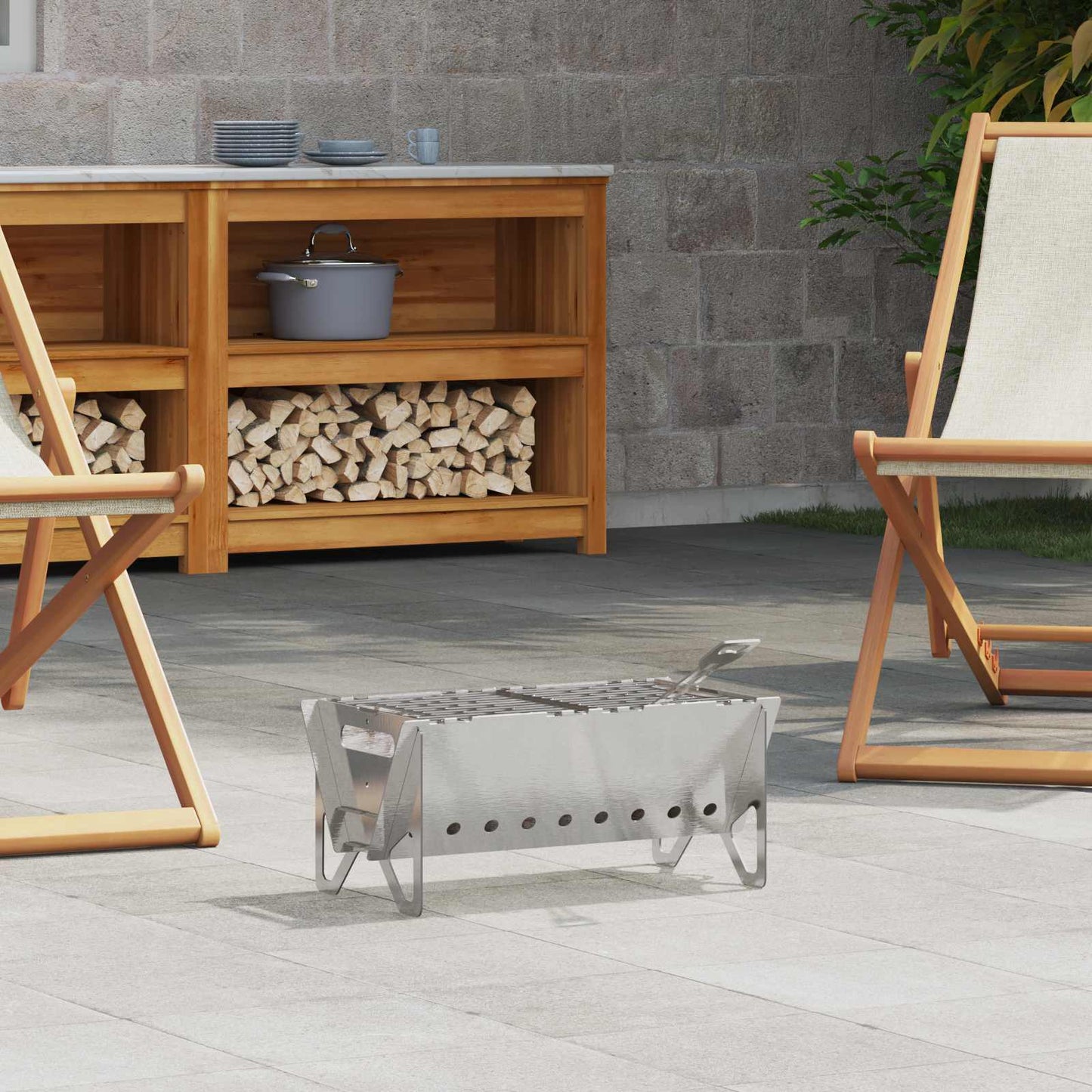 vidaXL Φωτιά στο κάμπινγκ 42 x 22 x 18 εκ. Ανοξείδωτο Ατσάλι Ασημί
