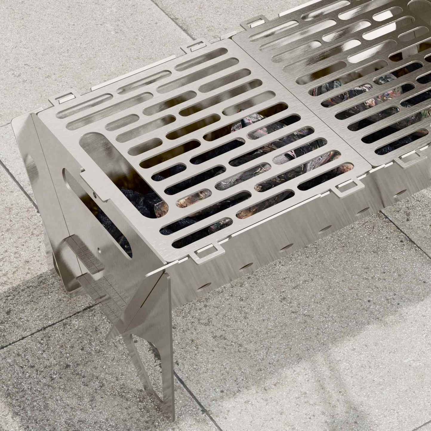 vidaXL Φωτιά στο κάμπινγκ 42 x 22 x 18 εκ. Ανοξείδωτο Ατσάλι Ασημί
