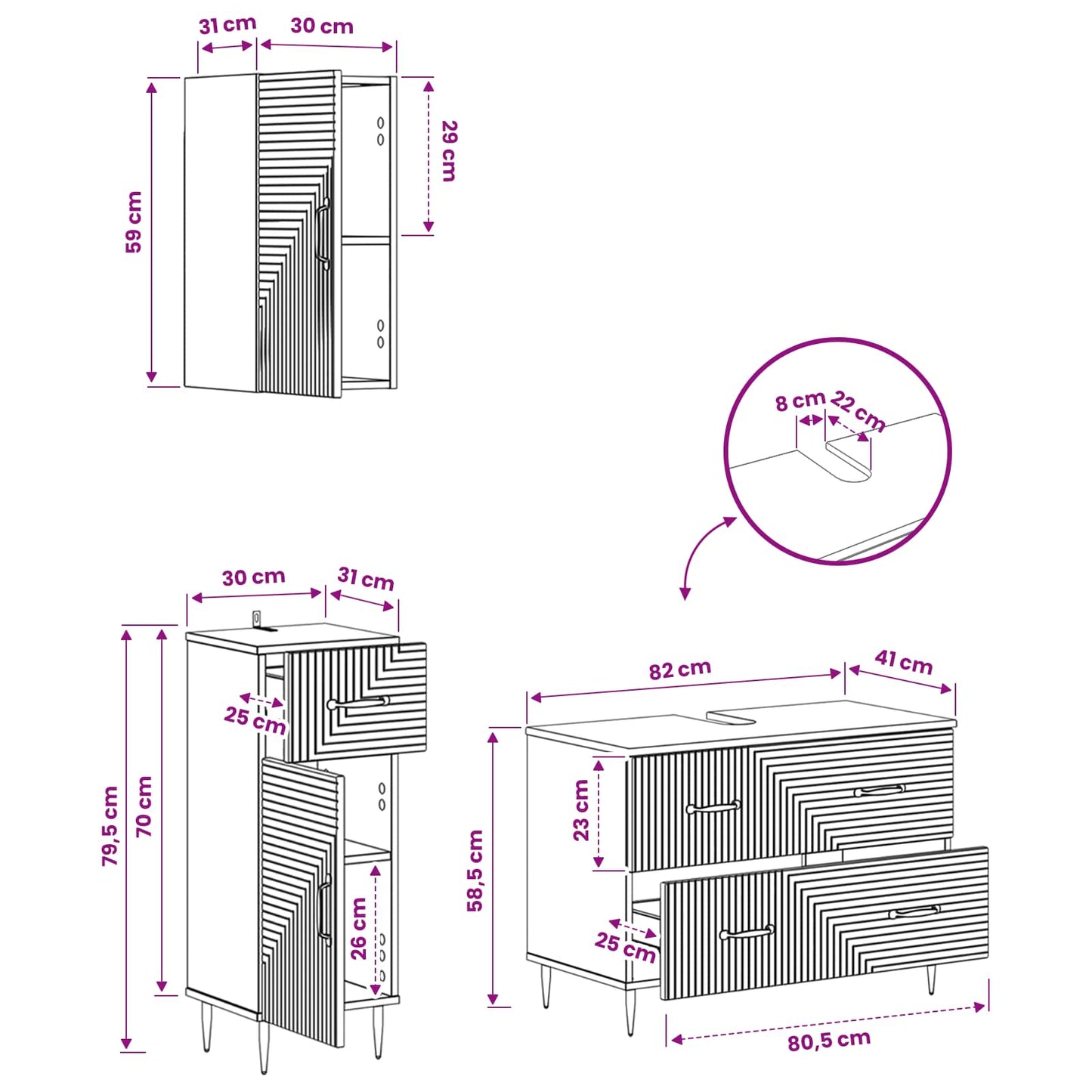 vidaXL Σετ ντουλαπιών μπάνιου 3 τεμαχίων HAARLEM Παλαιωμένο ξύλο