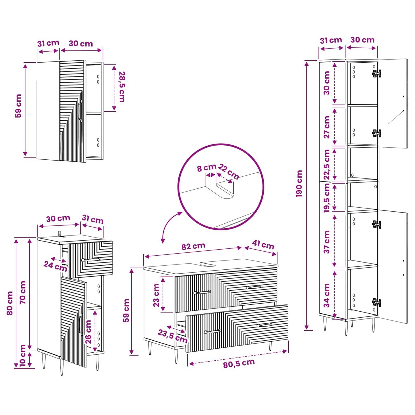 vidaXL Σετ Ντουλαπιών Μπάνιου 4 Τεμαχίων HAARLEM Παλαιωμένο ξύλο
