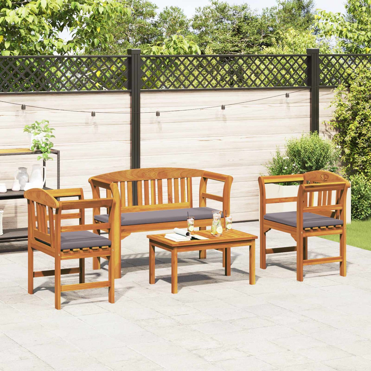 vidaXL Σετ καναπέ κήπου ροζ με μαξιλάρι 4 pcs Στερεό Ξύλο Ακακίας