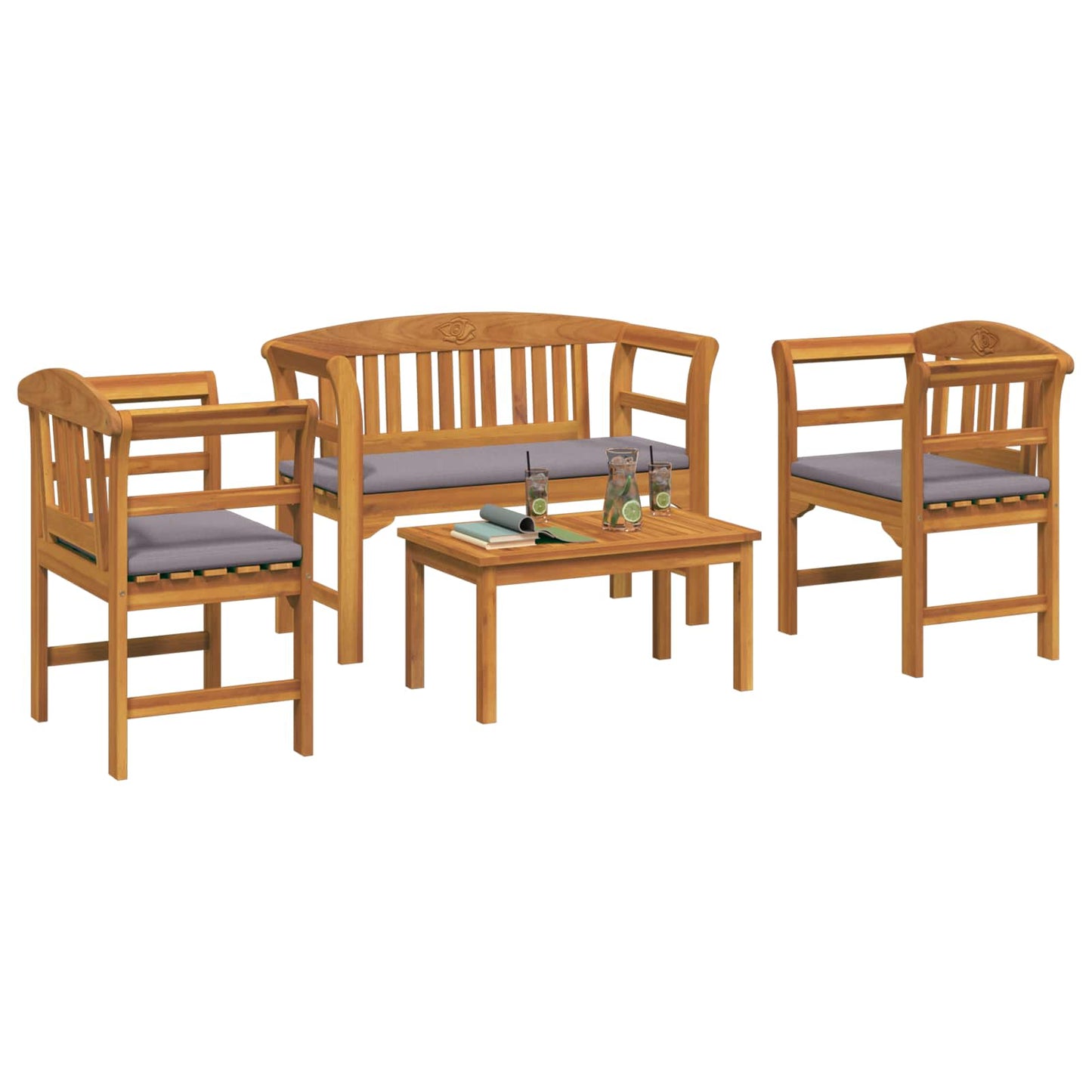 vidaXL Σετ καναπέ κήπου ροζ με μαξιλάρι 4 pcs Στερεό Ξύλο Ακακίας