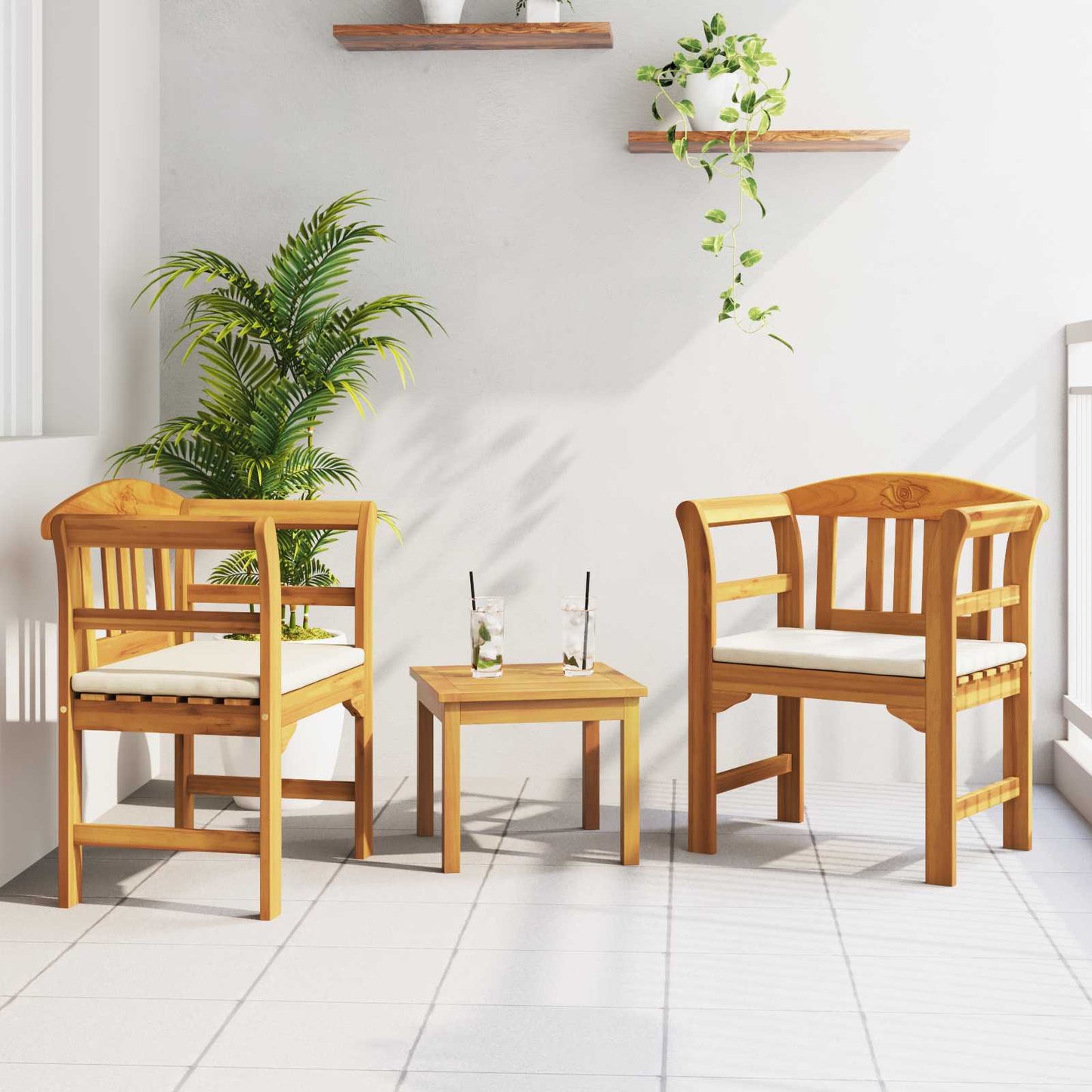 vidaXL Σετ καναπέ κήπου ροζ με μαξιλάρι 3 pcs Στερεό Ξύλο Ακακίας