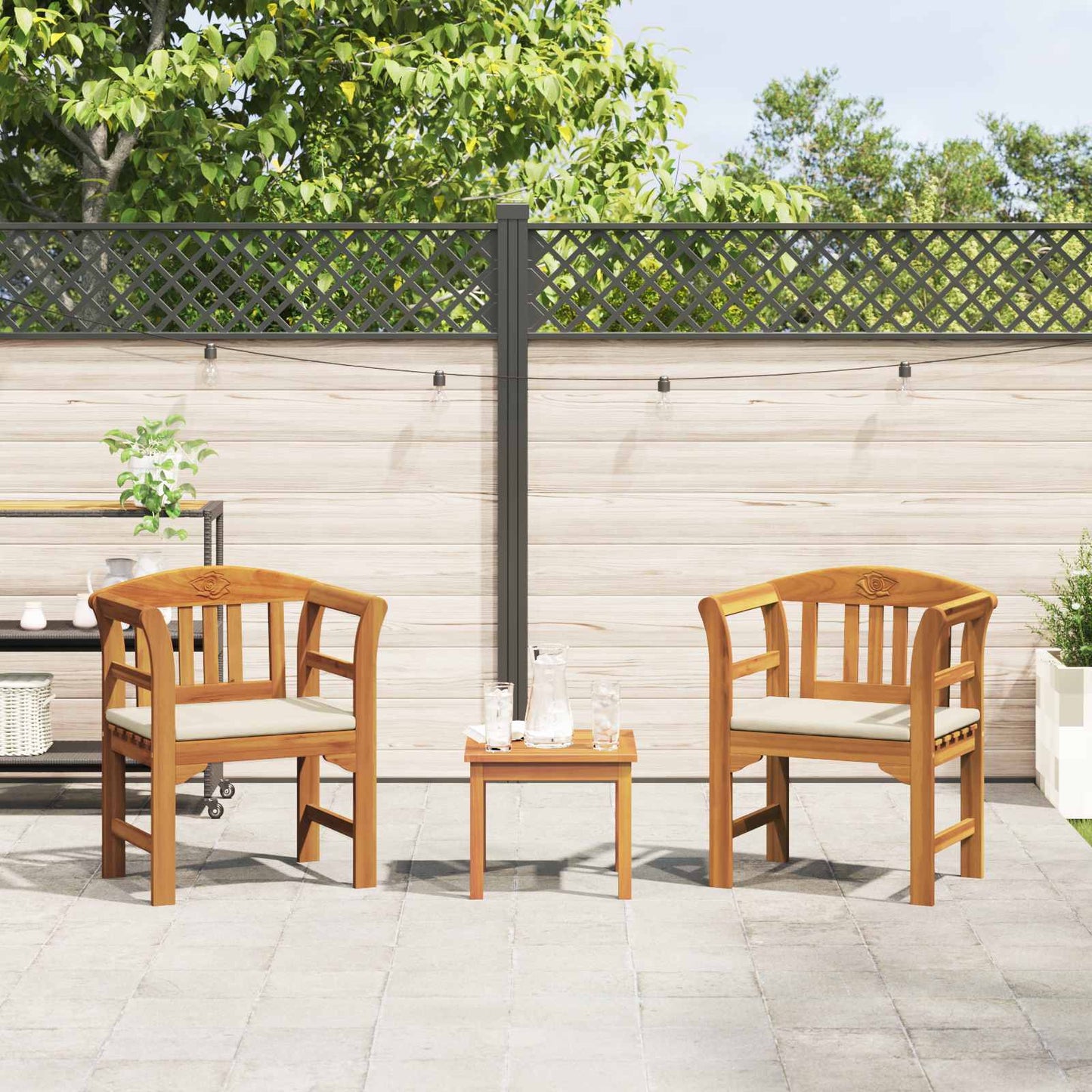 vidaXL Σετ καναπέ κήπου ροζ με μαξιλάρι 3 pcs Στερεό Ξύλο Ακακίας