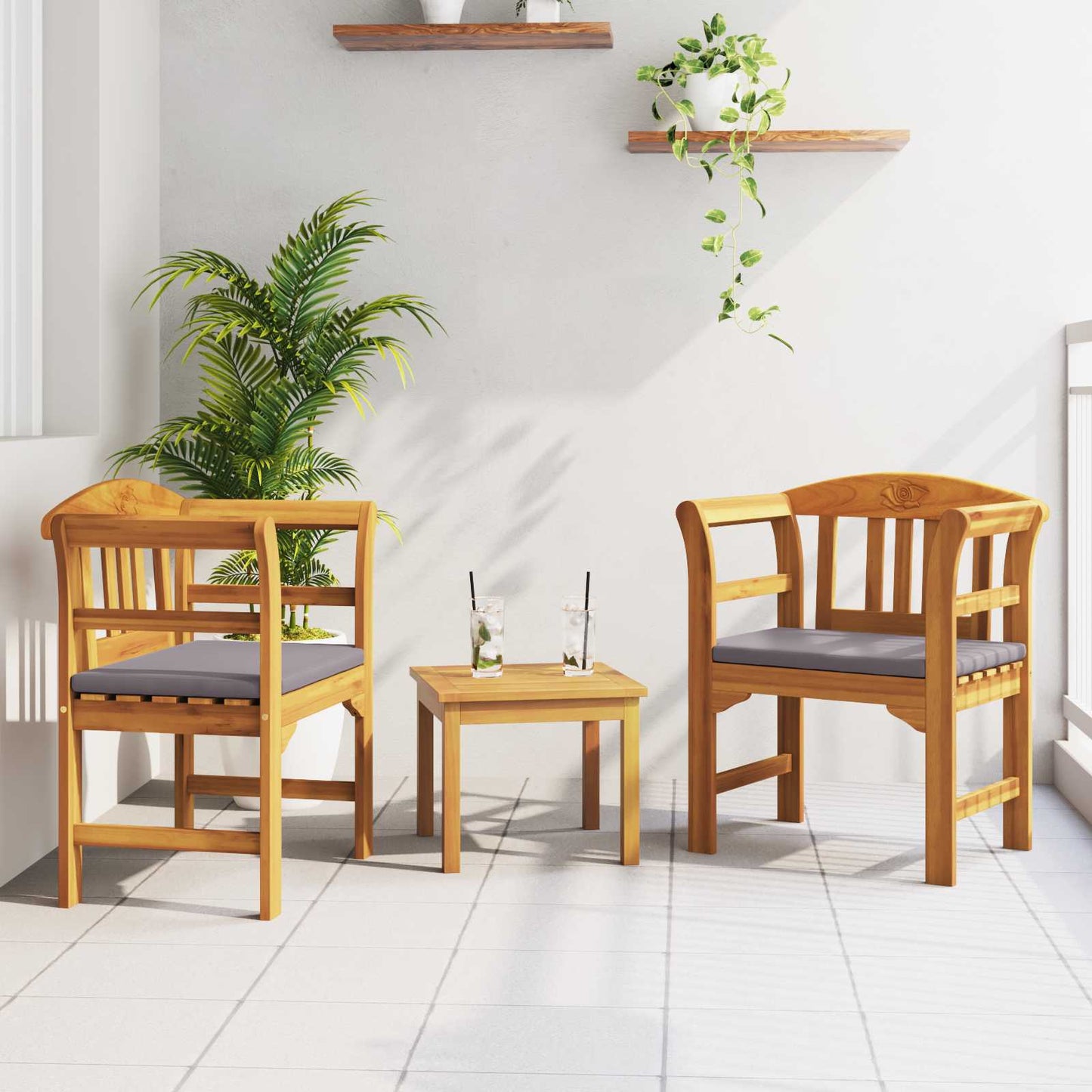 vidaXL Σετ καναπέ κήπου ροζ με μαξιλάρι 3 pcs Στερεό Ξύλο Ακακίας