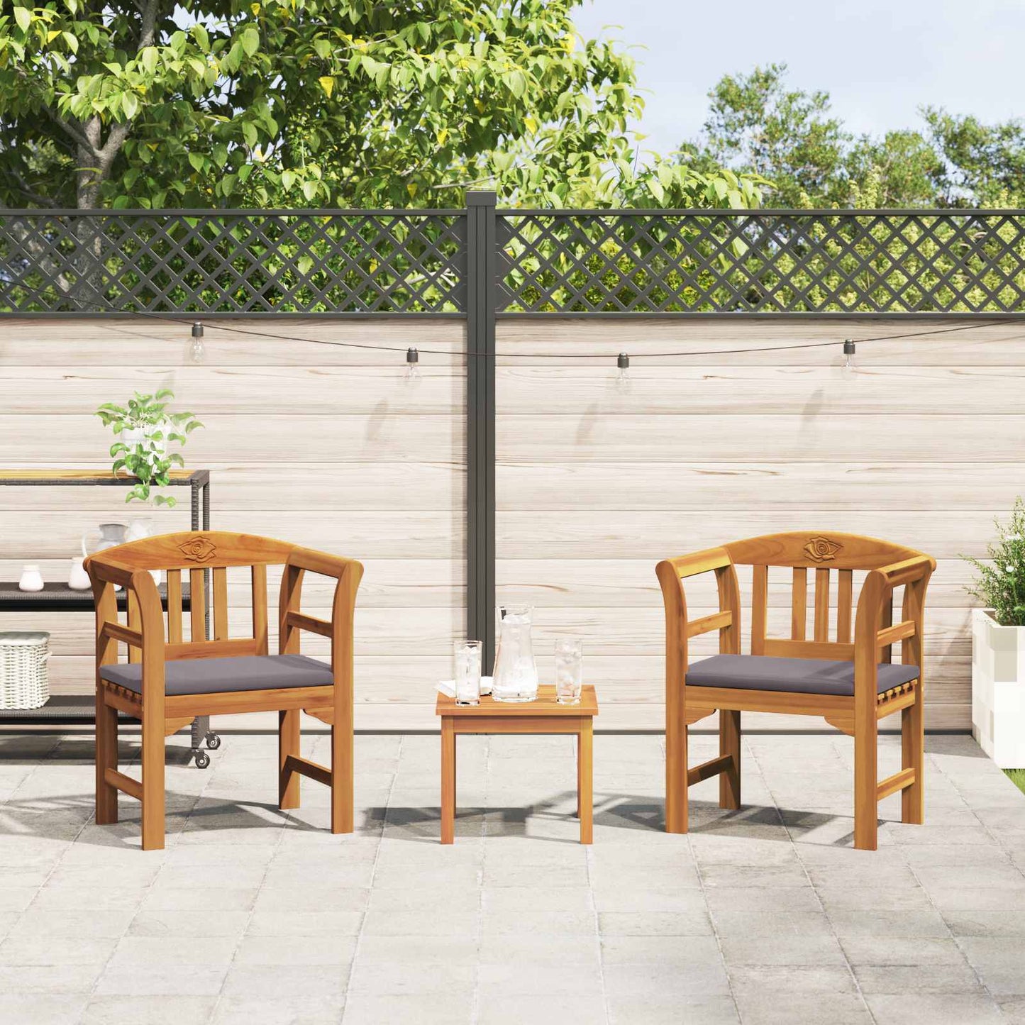 vidaXL Σετ καναπέ κήπου ροζ με μαξιλάρι 3 pcs Στερεό Ξύλο Ακακίας