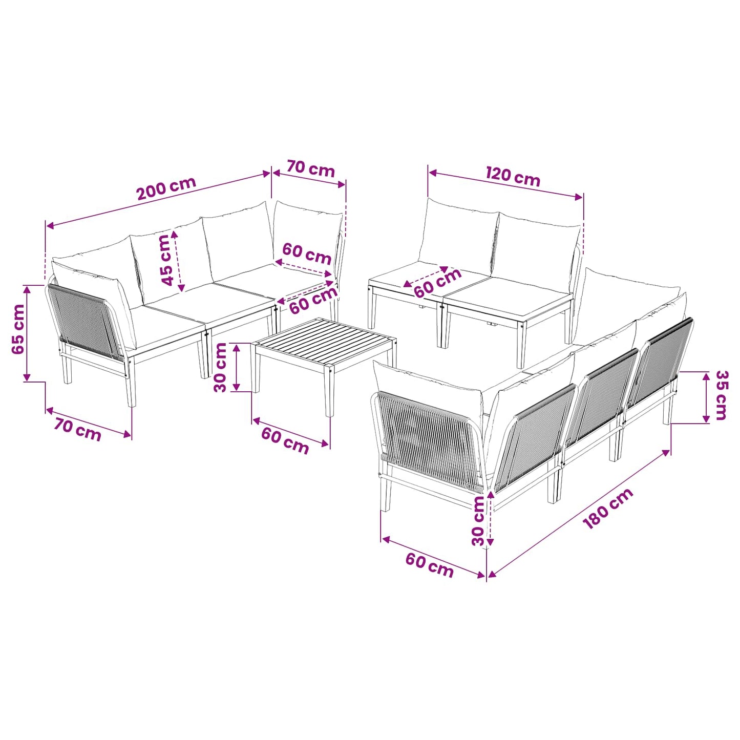 vidaXL 9 pcs Στερεό Acacia Ξύλο & Σχοινί Φυσικό