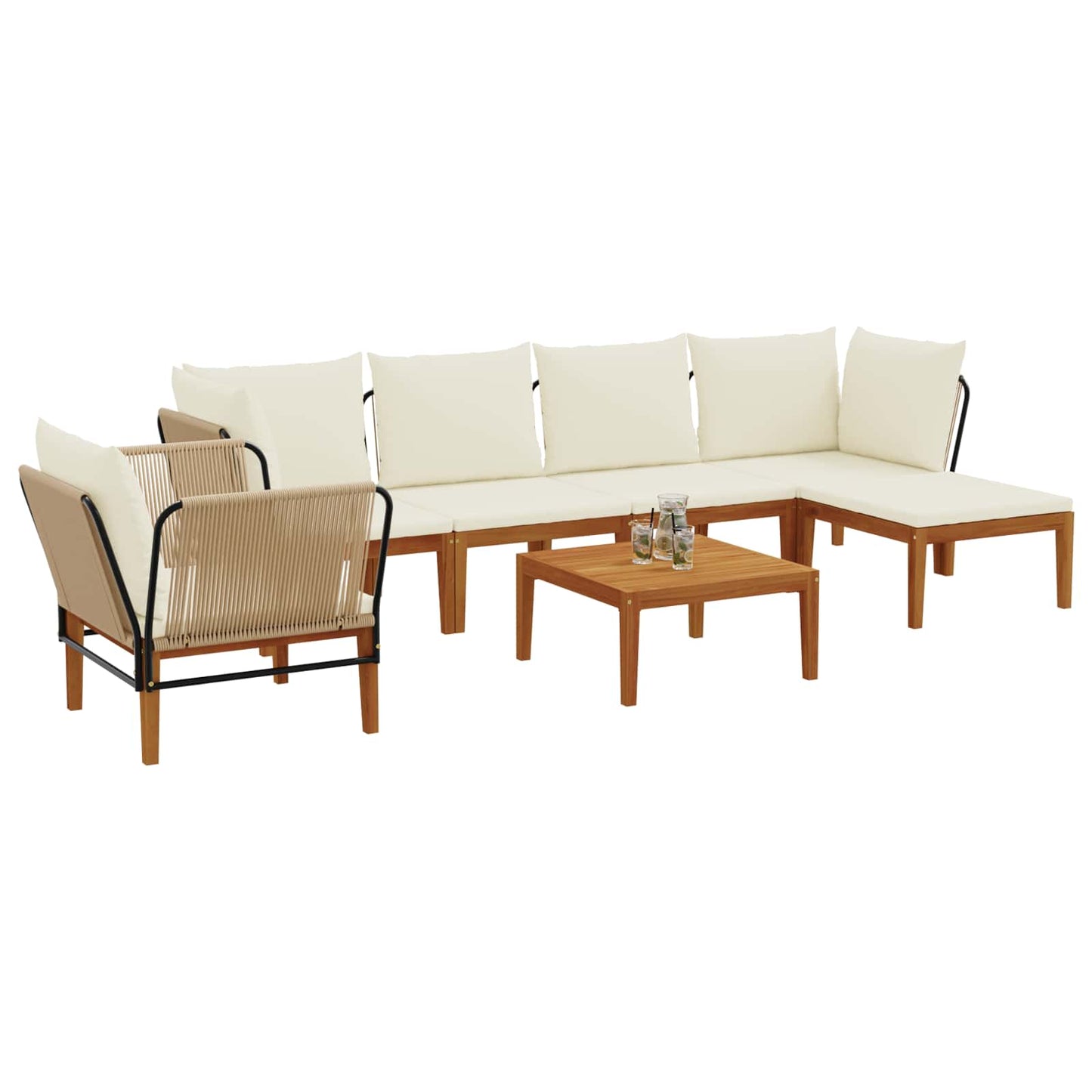 vidaXL 7 pcs Στερεό Acacia Ξύλο & Σχοινί Φυσικό