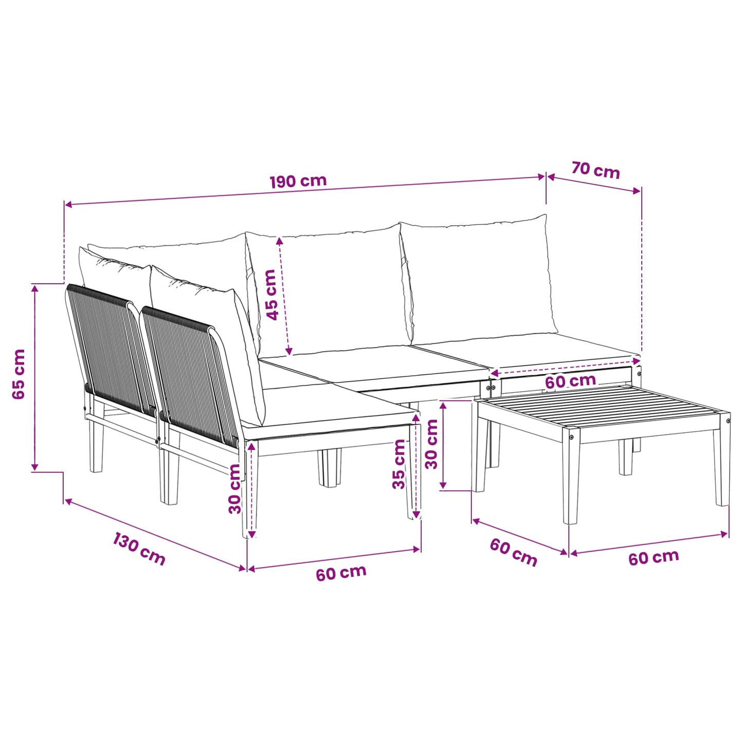 vidaXL 5 pcs Στερεό Acacia Ξύλο & Σχοινί Φυσικό