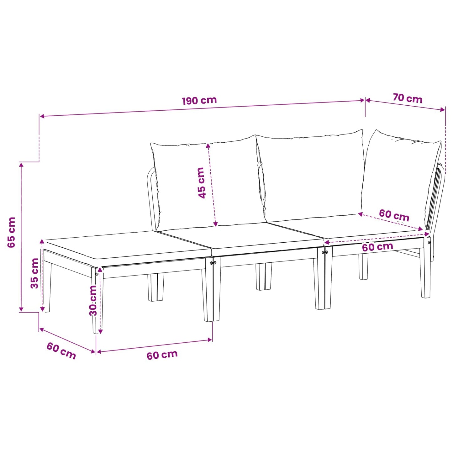 vidaXL 3 pcs Στερεό Acacia Ξύλο & Σχοινί Φυσικό