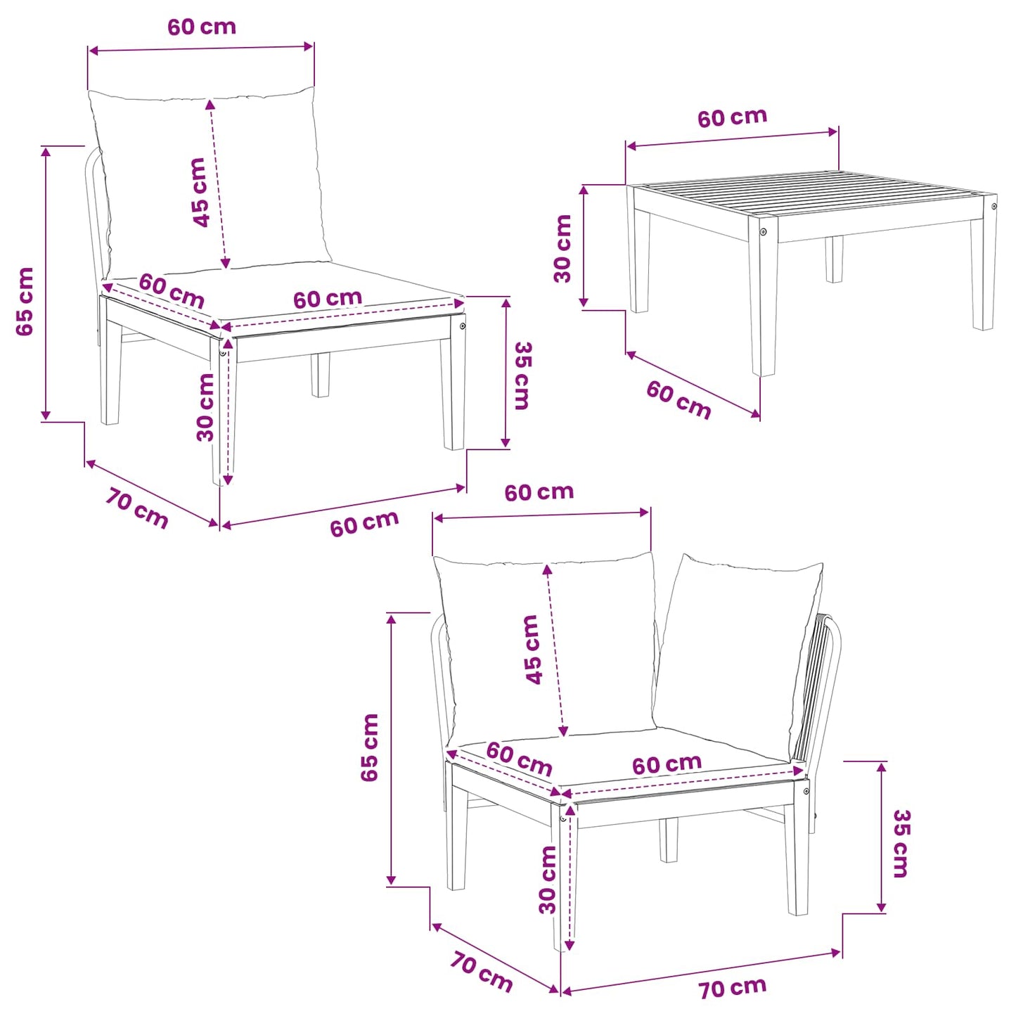vidaXL 3 pcs Στερεό Acacia Ξύλο & Σχοινί Φυσικό