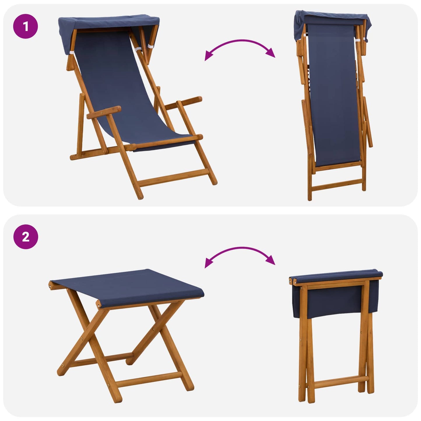 vidaXL Καρέκλα Ακτίνας 4 pcs 3 θέση Στερεό Ξύλο Ευκαλύπτου Μπλε