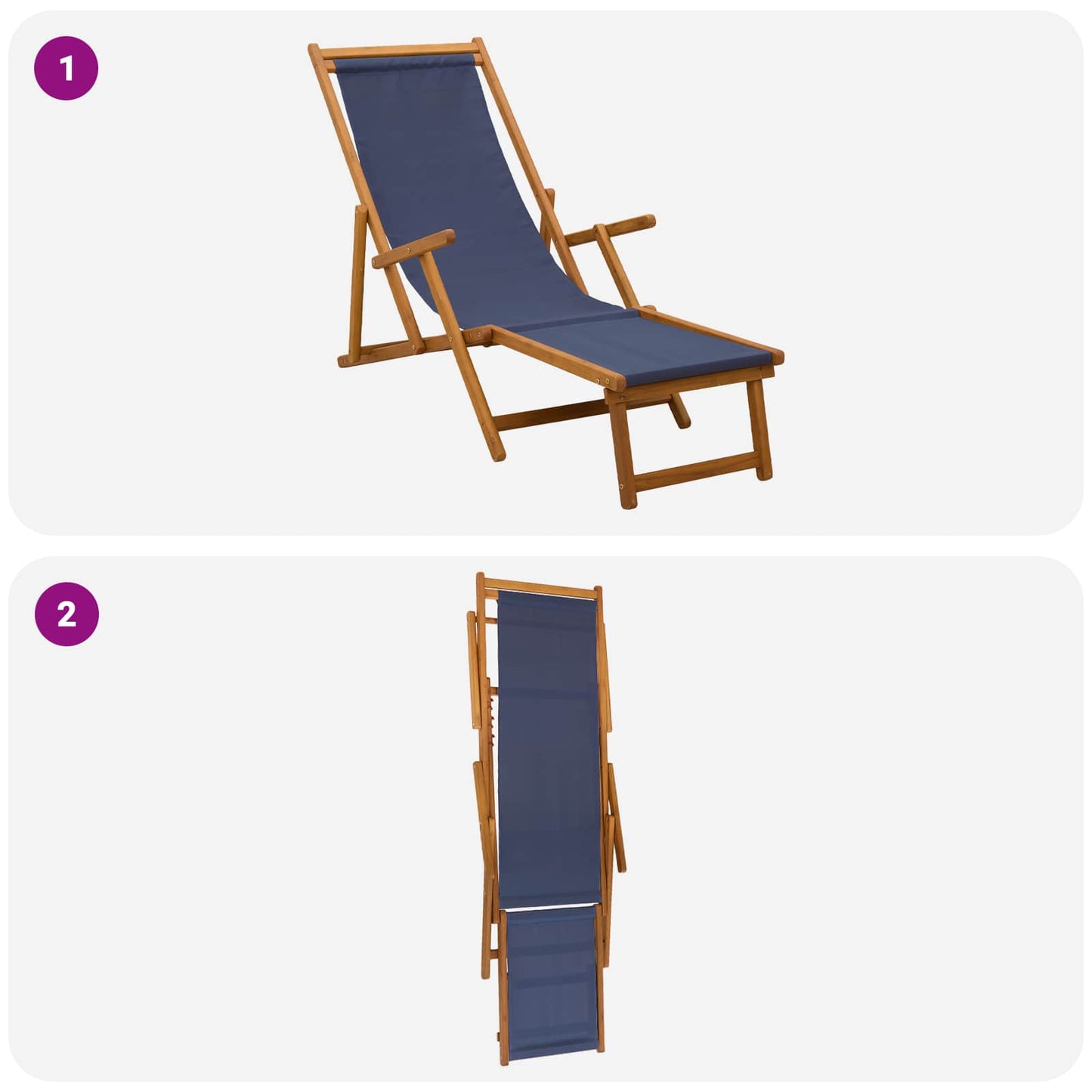 vidaXL Πτυσσόμενη ξαπλώστρα 2 pcs 3 θέση Στερεό Ξύλο Ευκαλύπτου Μπλε