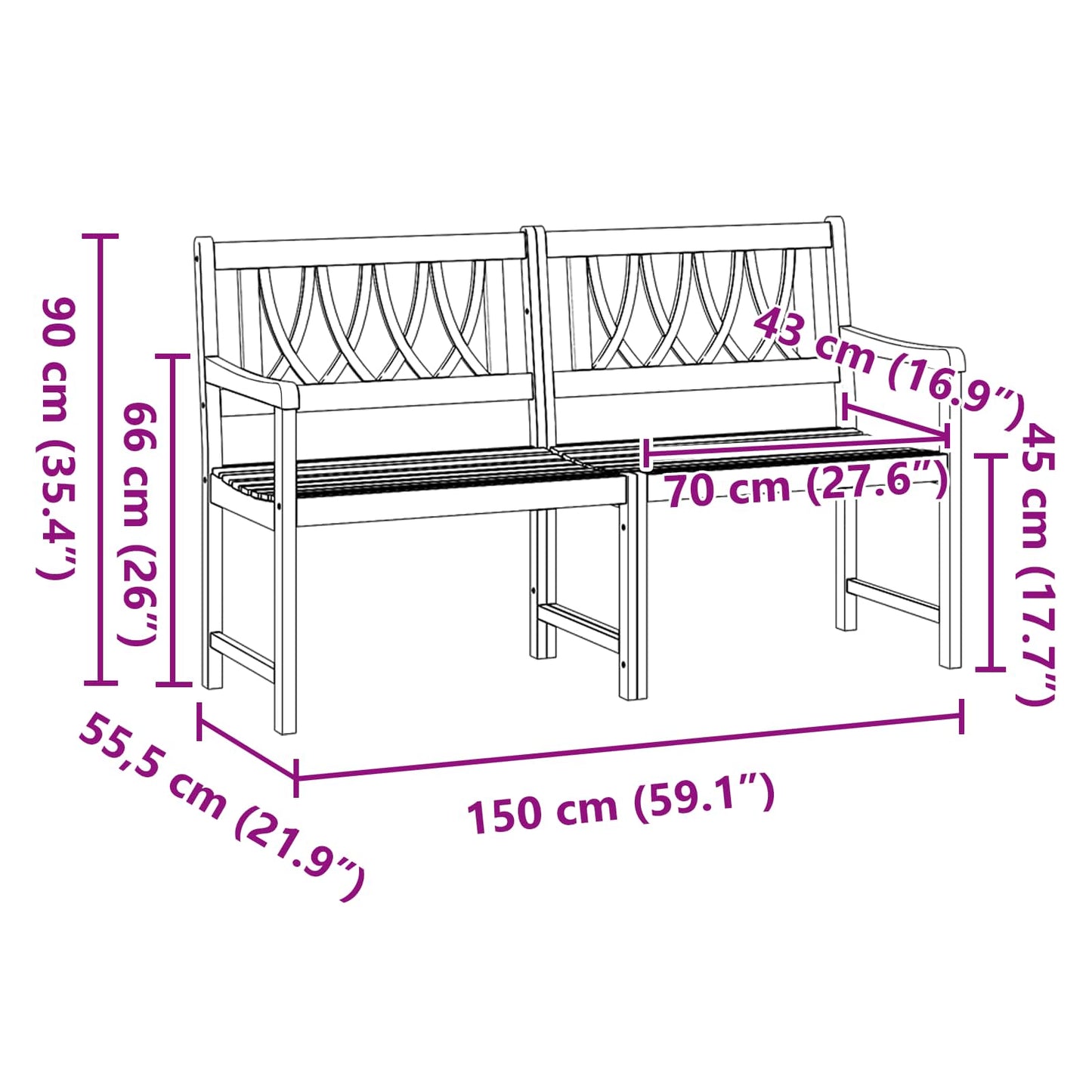 vidaXL Εξωτερικός πάγκος Φυσικό 150 x 55,5 x 90 cm Στερεό Ξύλο Ακακίας