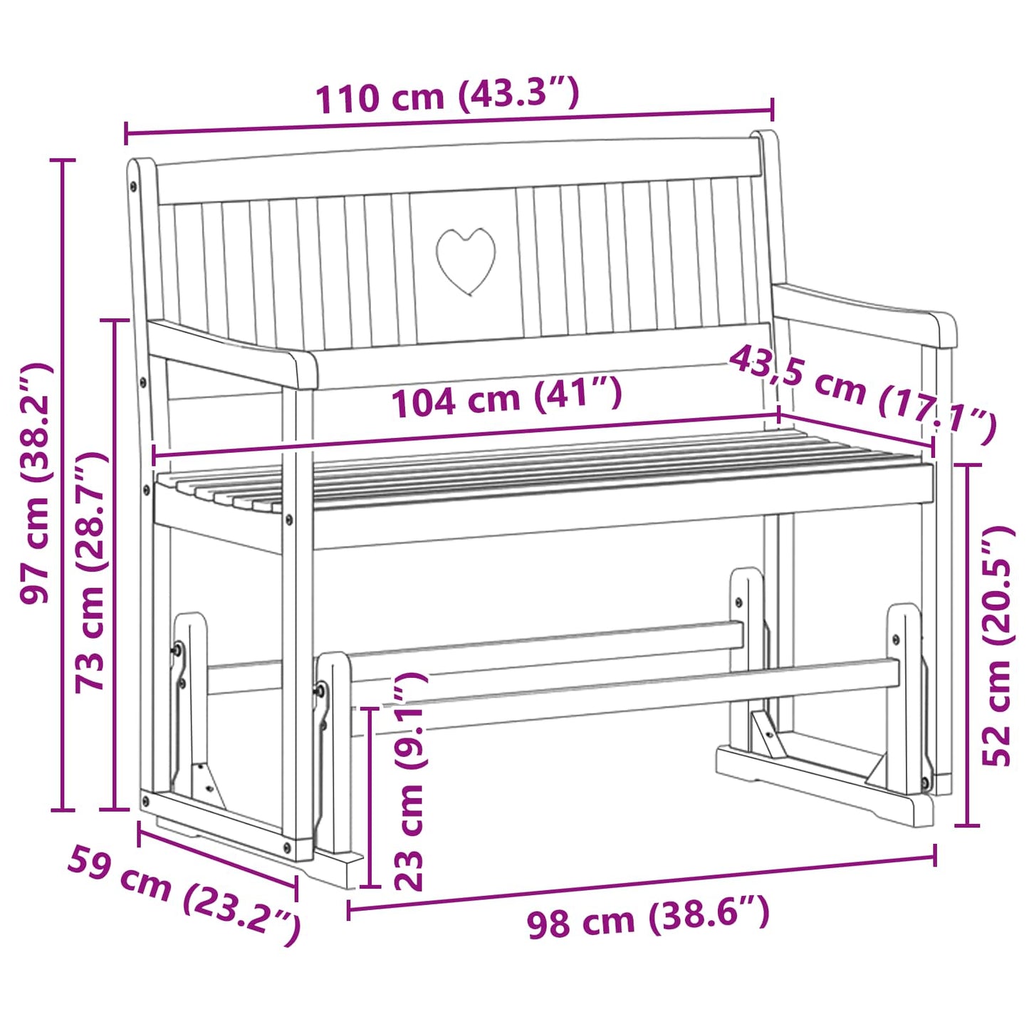 vidaXL Κήπος Γλόντερ Μπάγκο Φυσικό 110 x 59 x 97 εκ.