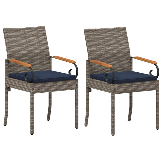 vidaXL Καρέκλες Κήπου 2 pcs Γκρι και Navy Blue Πολυ Ράτταν και Ακακία