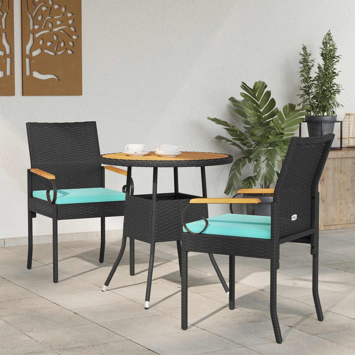 vidaXL Καρέκλες Κήπου 2 pcs Μαύρο και Τυρκουάζ Πολυ Ράτταν και Ακακία