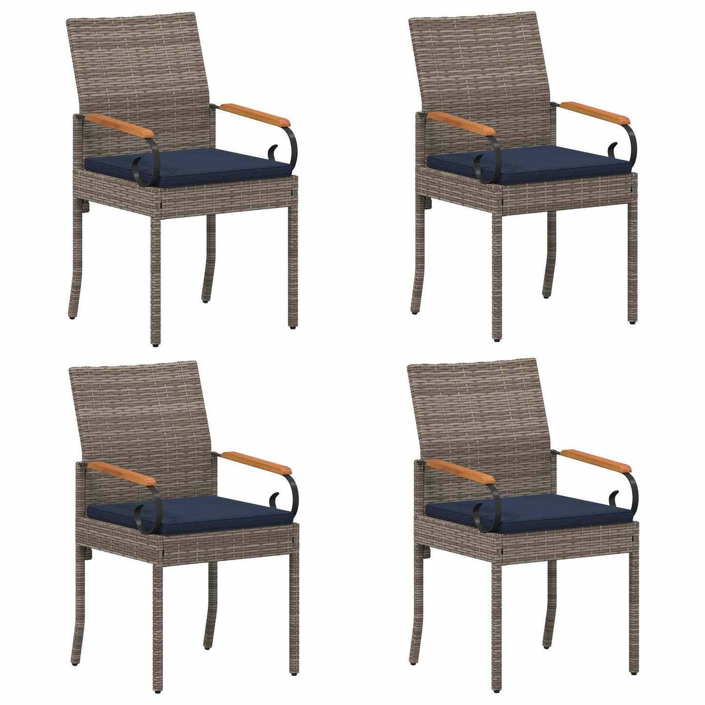 vidaXL Καρέκλες Κήπου 4 pcs Γκρι και Navy Blue Πολυ Ράτταν και Ακακία