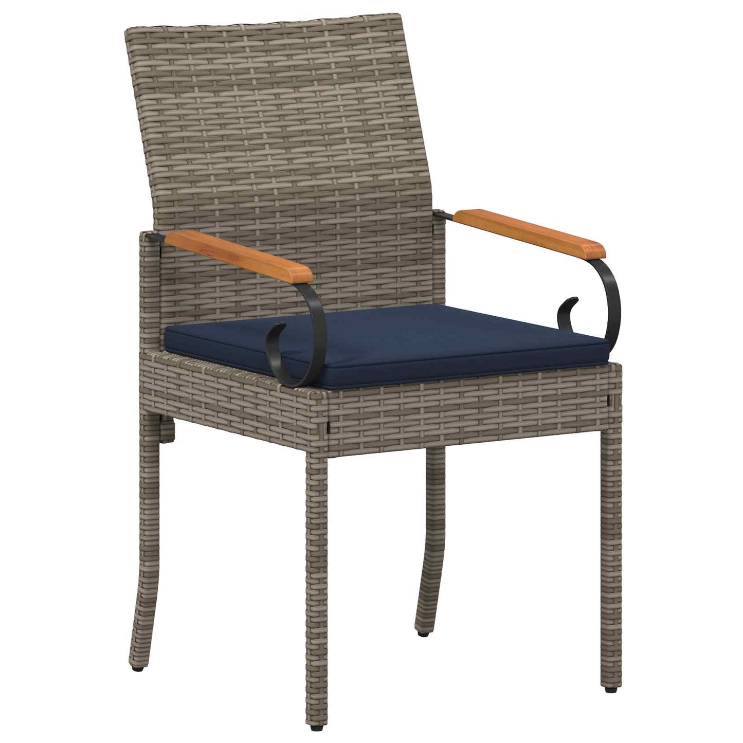 vidaXL Καρέκλες Κήπου 4 pcs Γκρι και Navy Blue Πολυ Ράτταν και Ακακία