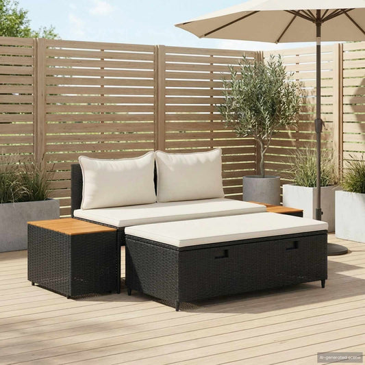 vidaXL Σειρά Καναπέ Εξωτερικού με μαξιλάρι 4 pcs Μαύρο και Κρεμ Λευκό