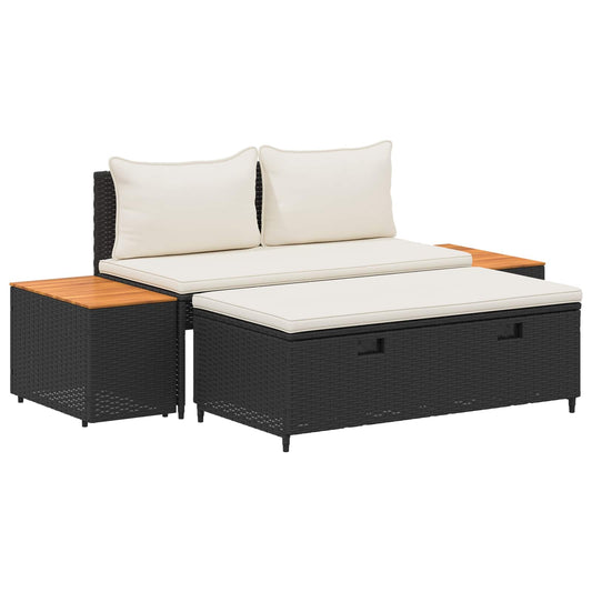 vidaXL Σειρά Καναπέ Εξωτερικού με μαξιλάρι 4 pcs Μαύρο και Κρεμ Λευκό