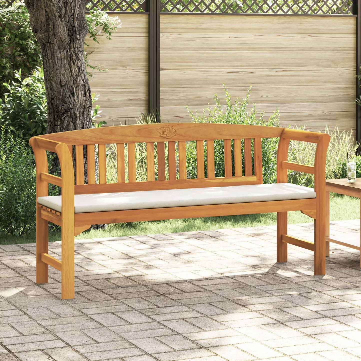 vidaXL παγκάκι με μαξιλάρι Φυσικό λάδι φινιρίσματος 157 x 46 x 82,5 εκ