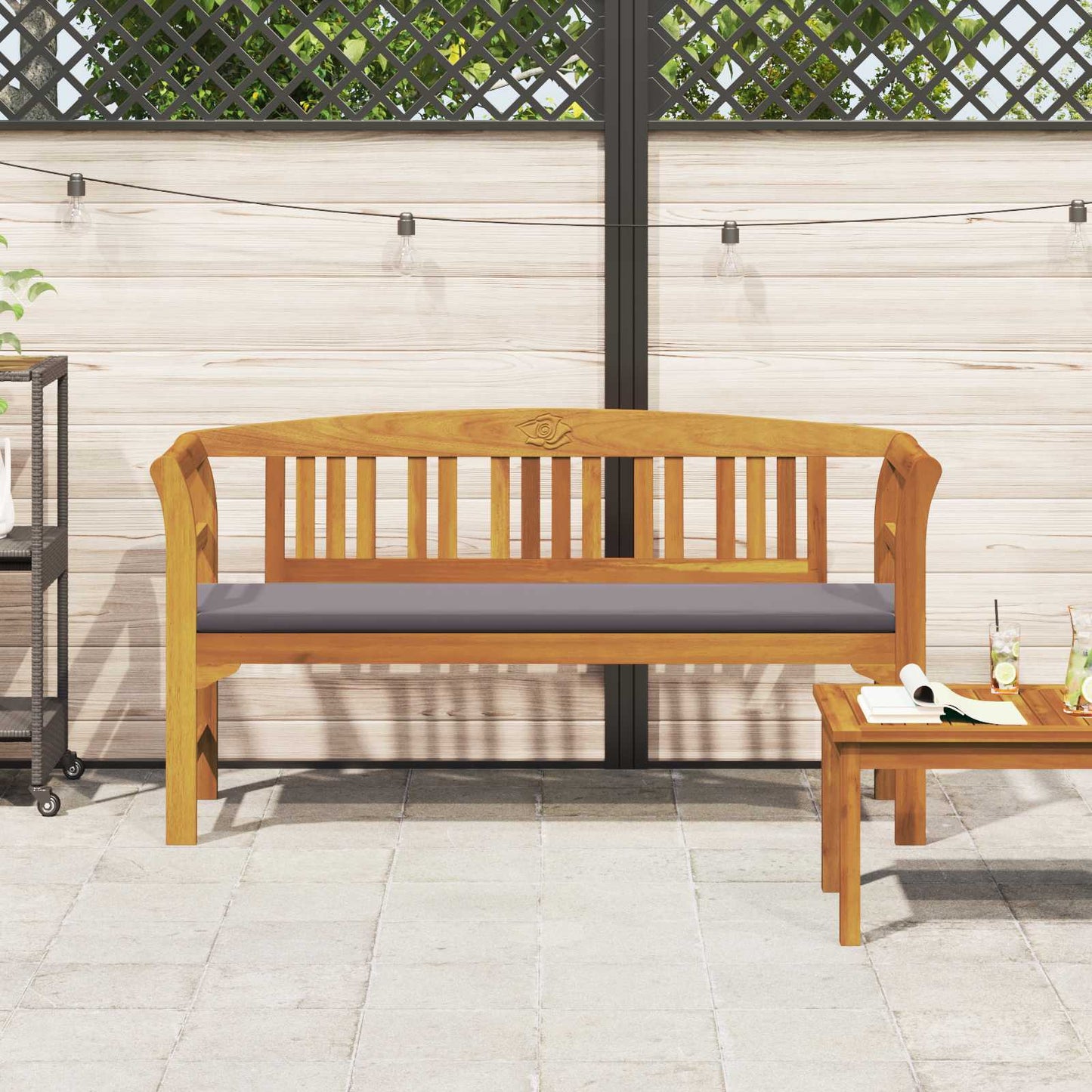 vidaXL παγκάκι με μαξιλάρι Φυσικό λάδι φινιρίσματος 157 x 46 x 82,5 εκ