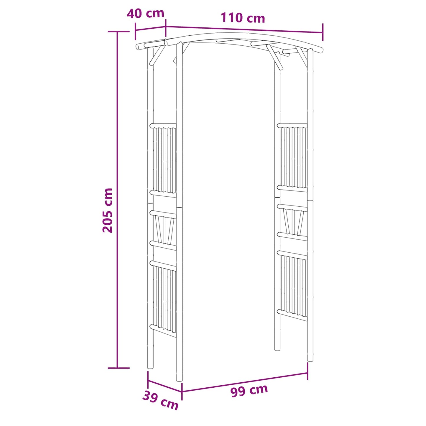 vidaXL Κήπος Αψίδα Φυσικό 110 x 40 x 205 εκ. Μπαμπού