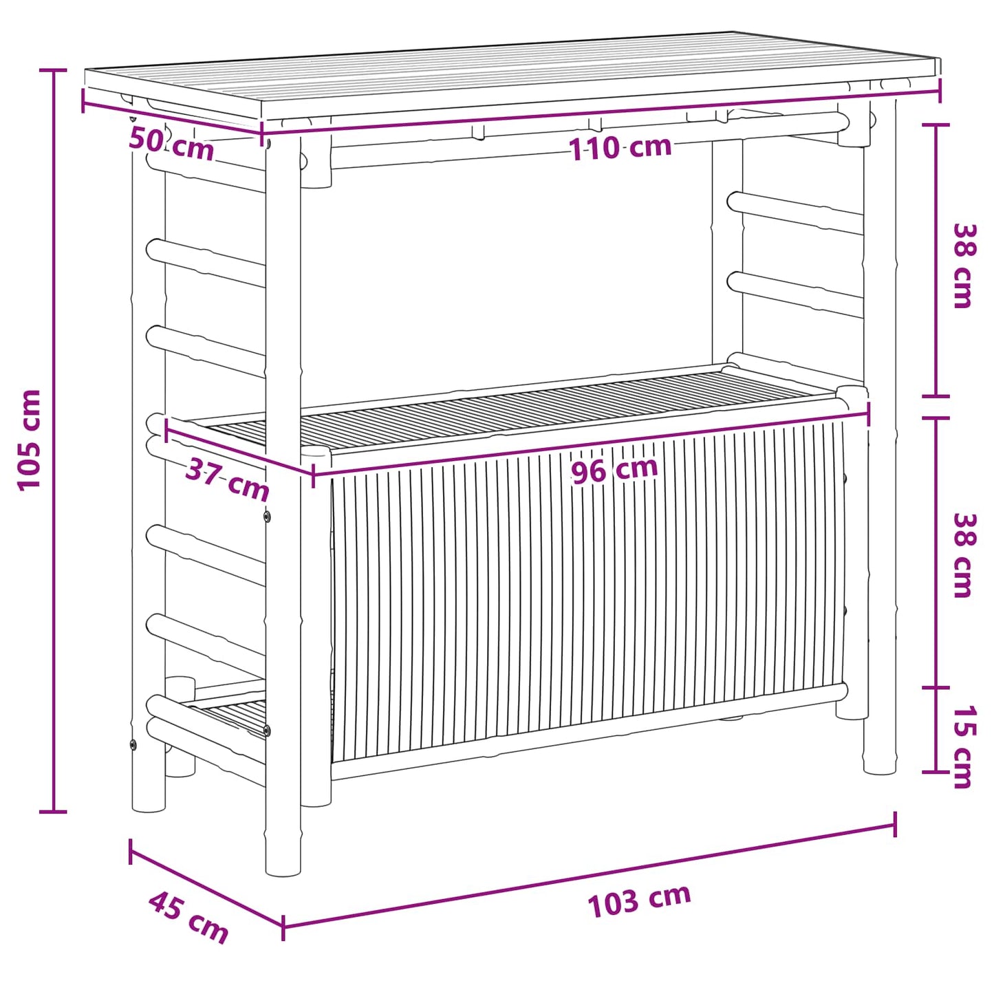 vidaXL Εξωτερικό τραπέζι μπαρ Φυσικό 110 x 50 x 105 εκ Μπαμπού