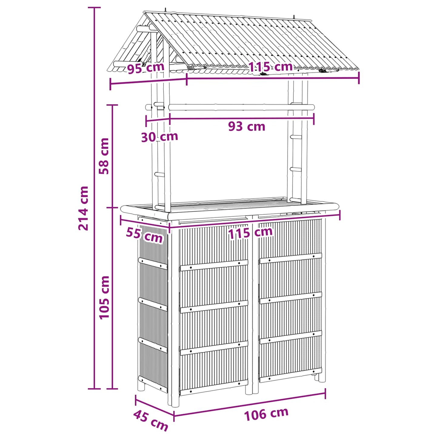 vidaXL Εξωτερικό τραπέζι μπαρ Φυσικό 115 x 95 x 214 εκ. Μπαμπού