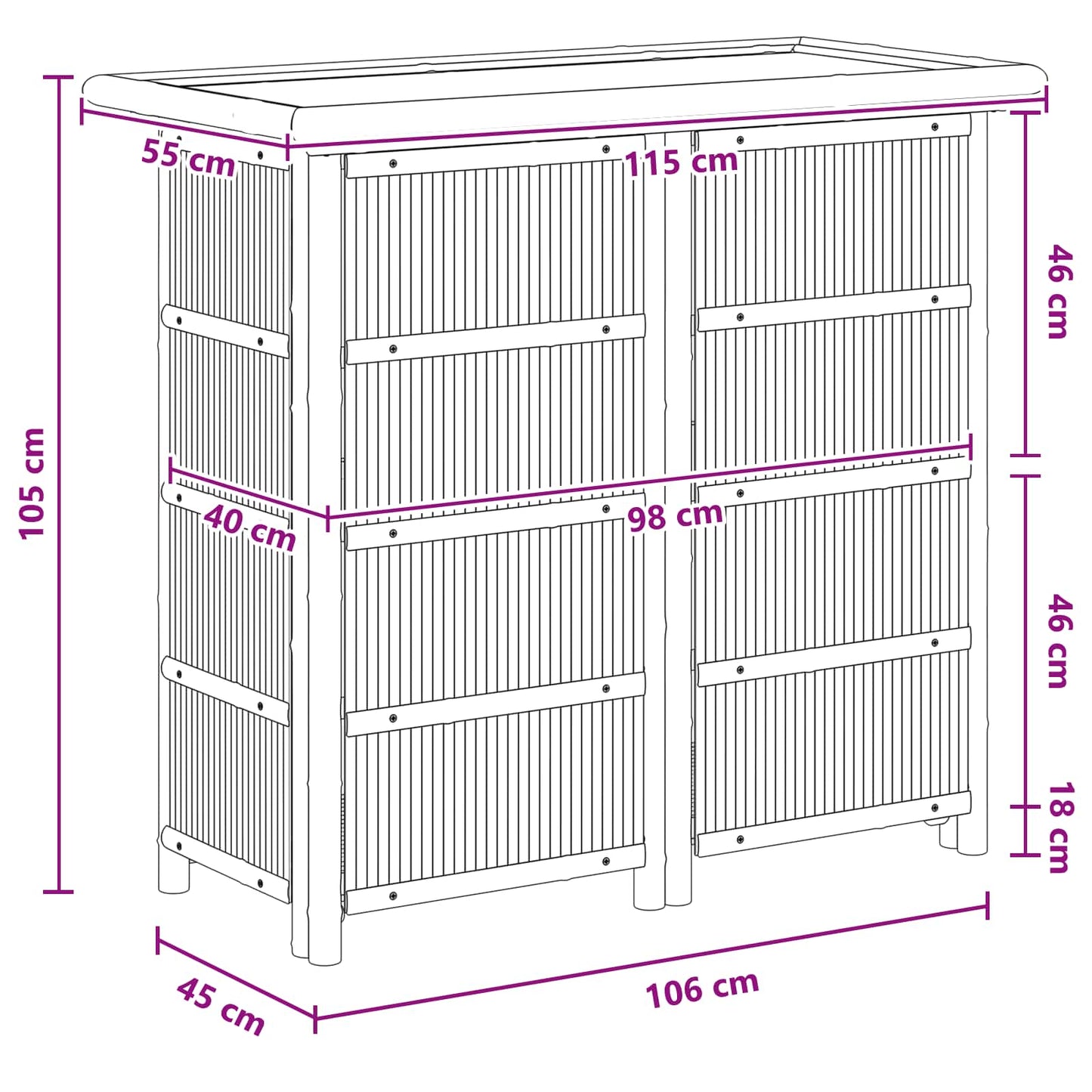 vidaXL Εξωτερικό τραπέζι μπαρ Φυσικό 115 x 55 x 105 εκ. Μπαμπού