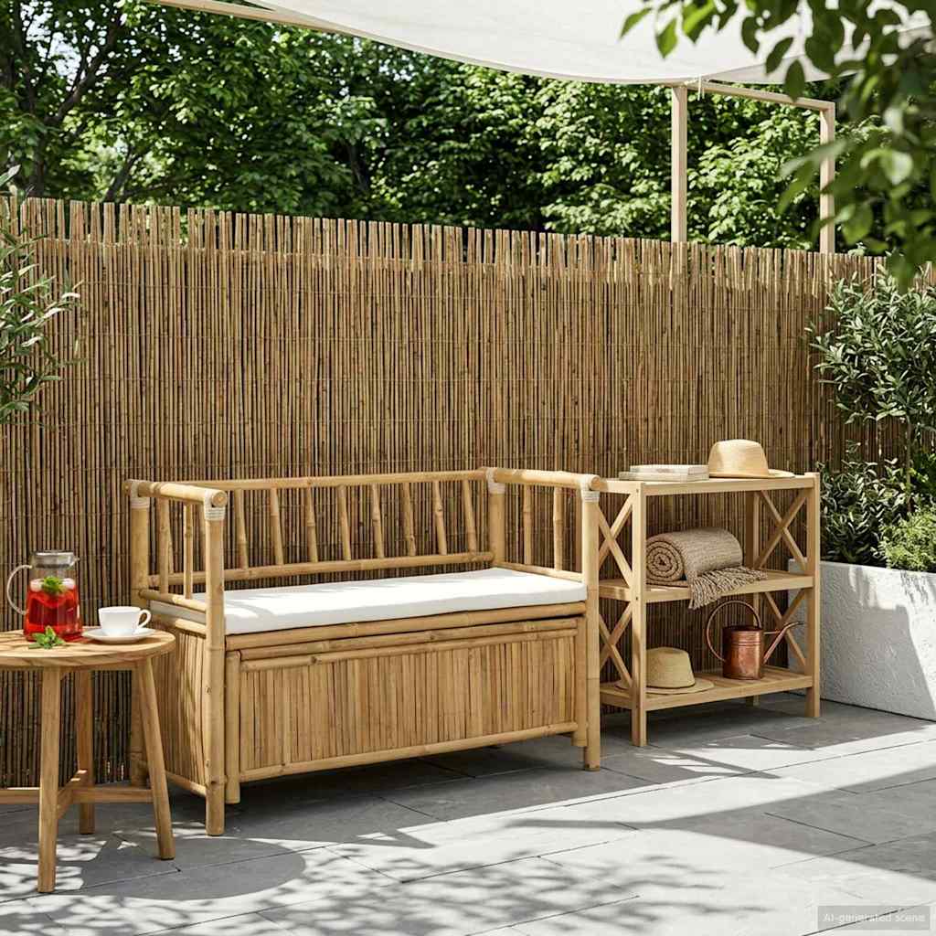 vidaXL Πάγκος Αποθήκευσης Κήπου Φυσικό 110 x 47 x 80 εκ Μπαμπού