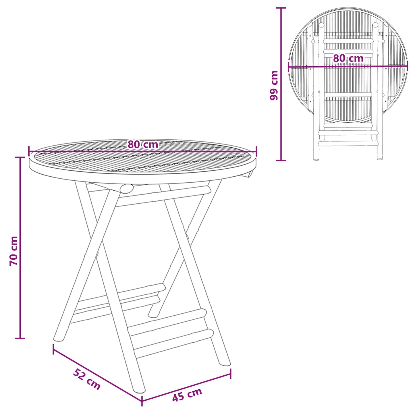 vidaXL Τραπέζι Κήπου Φυσικό 80 x 70 cm Μπαμπού