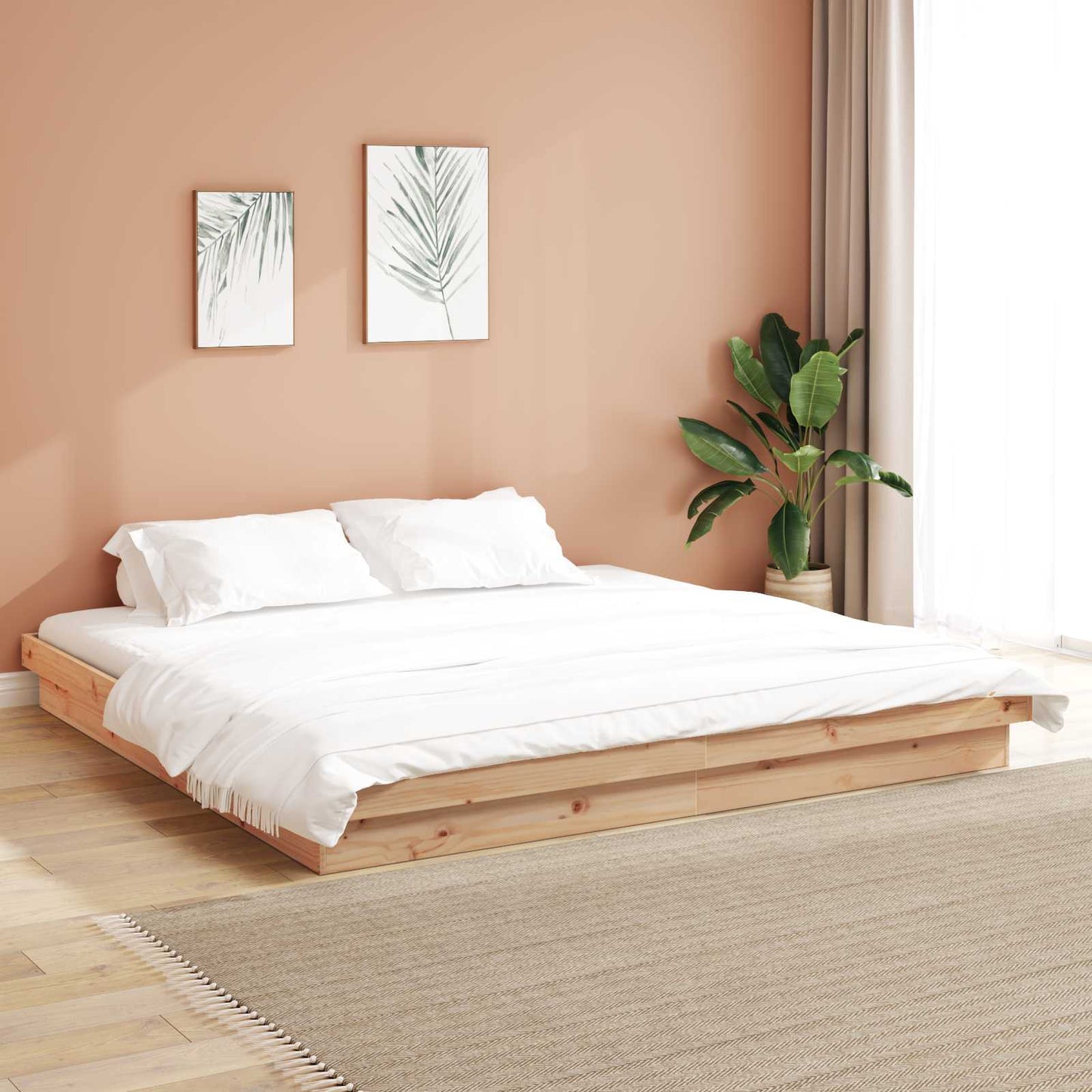 vidaXL Σκελετός Κρεβατιού Φυσικό 200 x 200 cm Στερεά ξυλεία πεύκου
