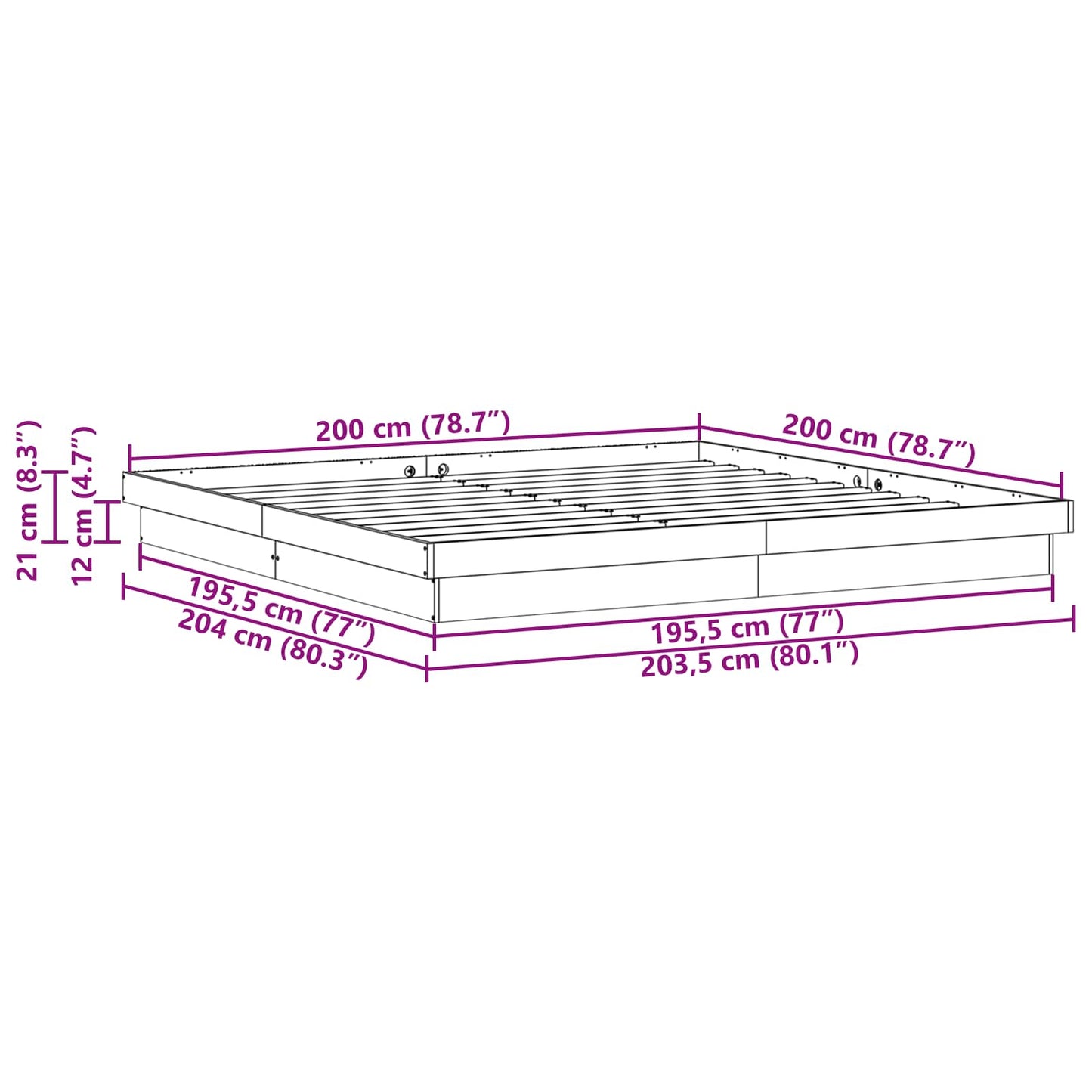 vidaXL Σκελετός Κρεβατιού Φυσικό 200 x 200 cm Στερεά ξυλεία πεύκου