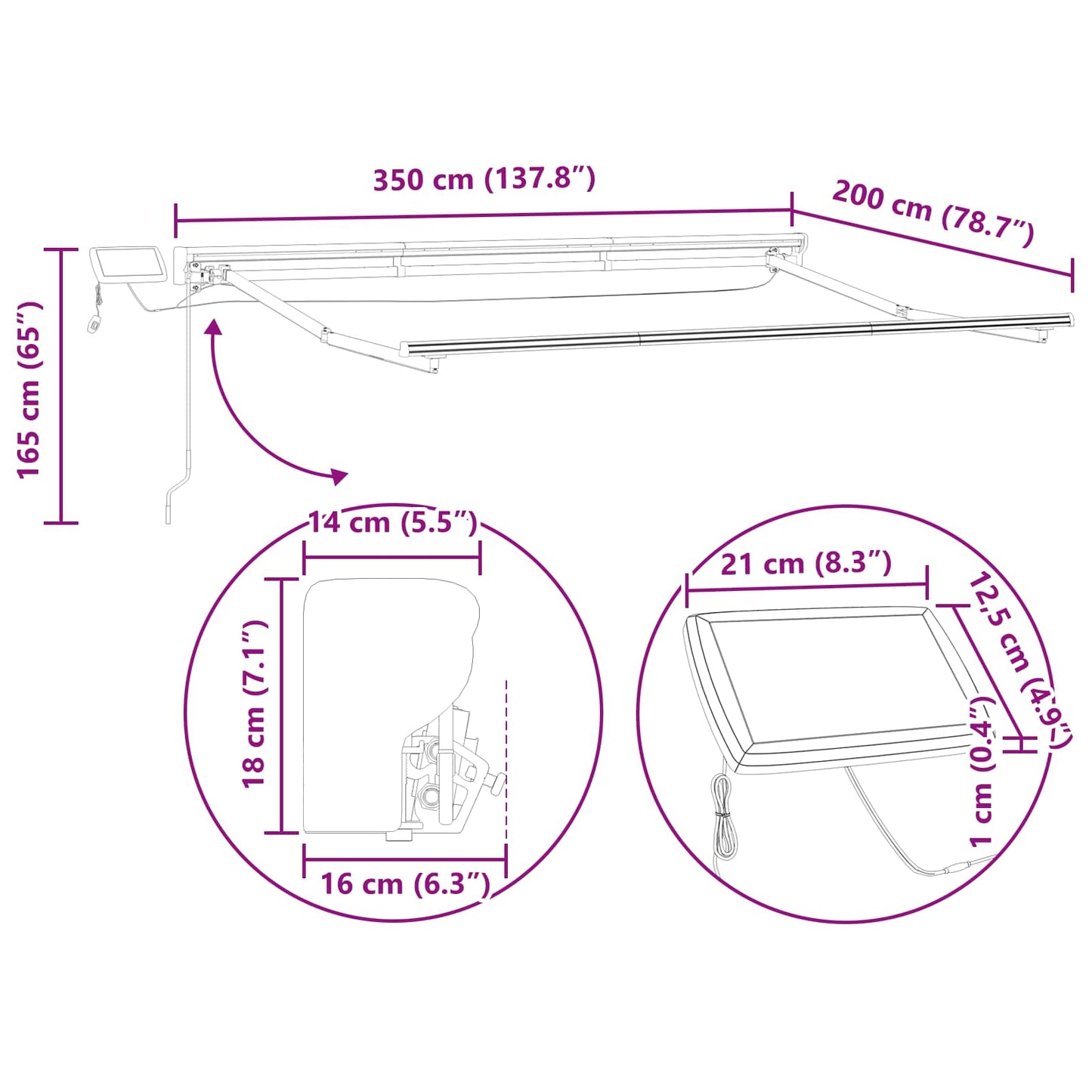 vidaXL Χειροκίνητο πλαίσιο τέντας με LED Λευκός 3,5 x 2 m Αλουμίνιο
