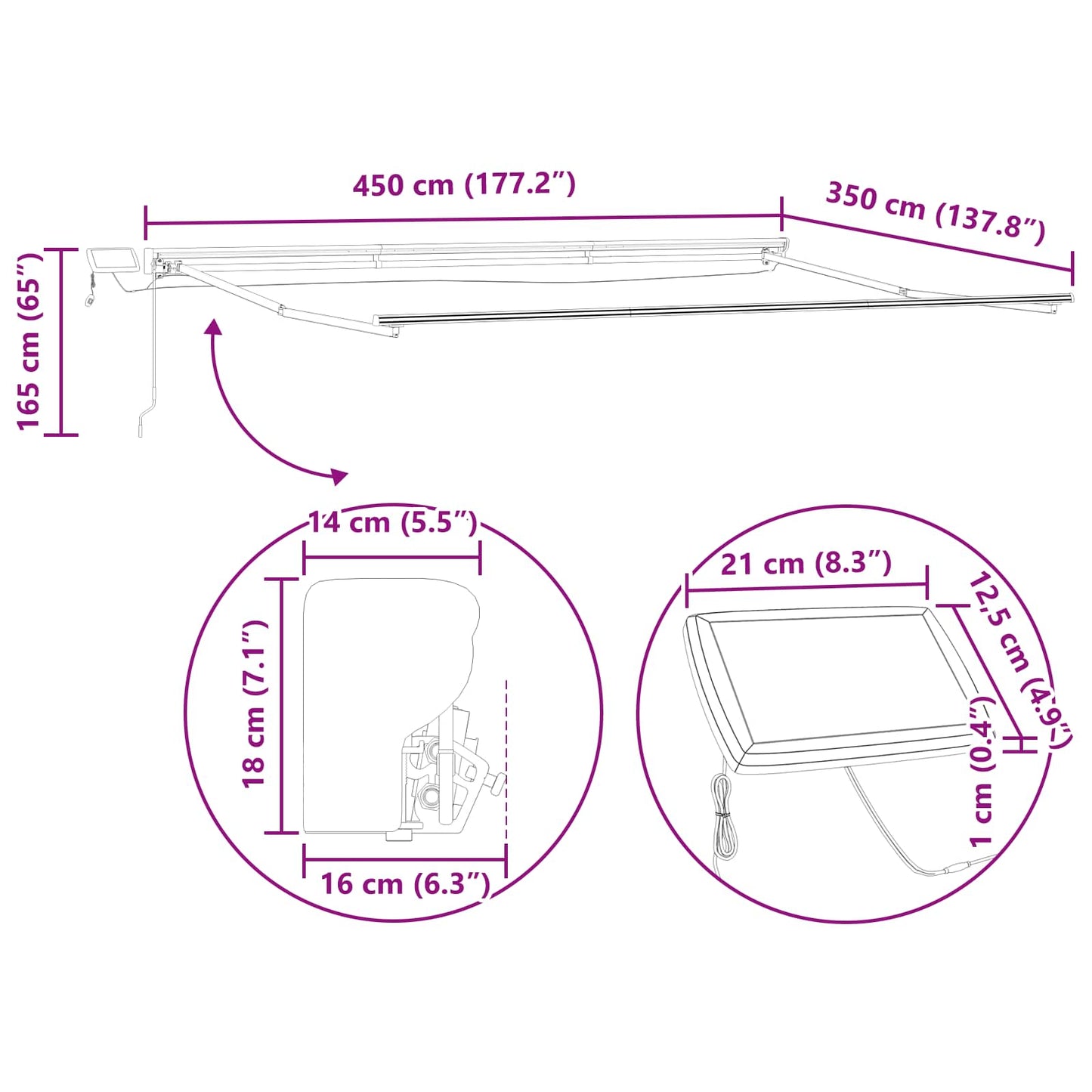 vidaXL Χειροκίνητο πλαίσιο τέντας με LED Λευκός 4,5 x 3,5 μ Αλουμίνιο