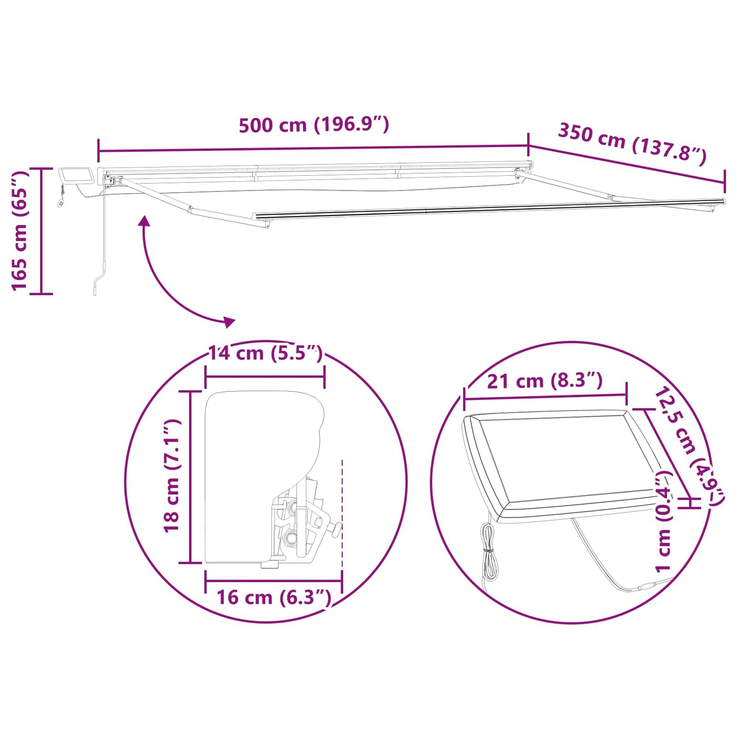 vidaXL Χειροκίνητο πλαίσιο τέντας με LED Λευκός 5 x 3,5 μ Αλουμίνιο