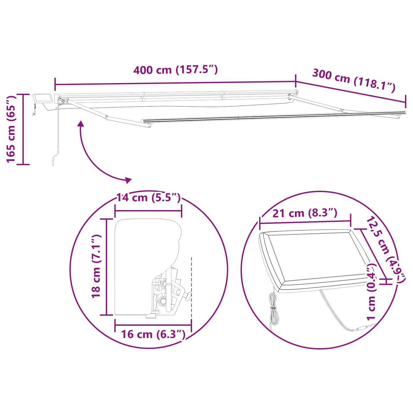 vidaXL Χειροκίνητο πλαίσιο τέντας με LED Ανθρακί 4 x 3 μ Αλουμίνιο