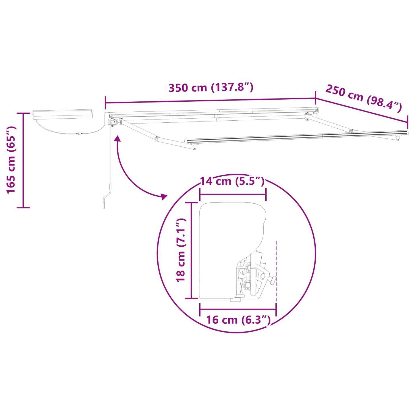 vidaXL Solar Electric Awning Frame 3.5 x 2.5 m Ανθρακί