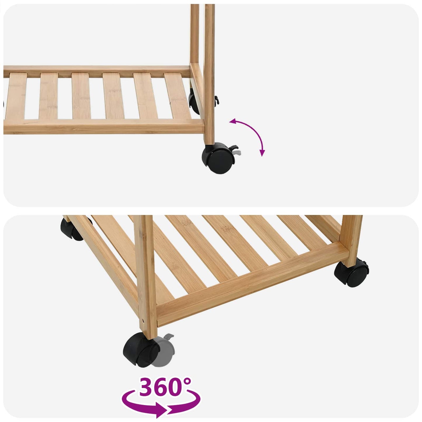vidaXL Καλάθι κουζίνας με ρόδες Φυσικό 37 x 36 x 80 εκ Μπαμπού
